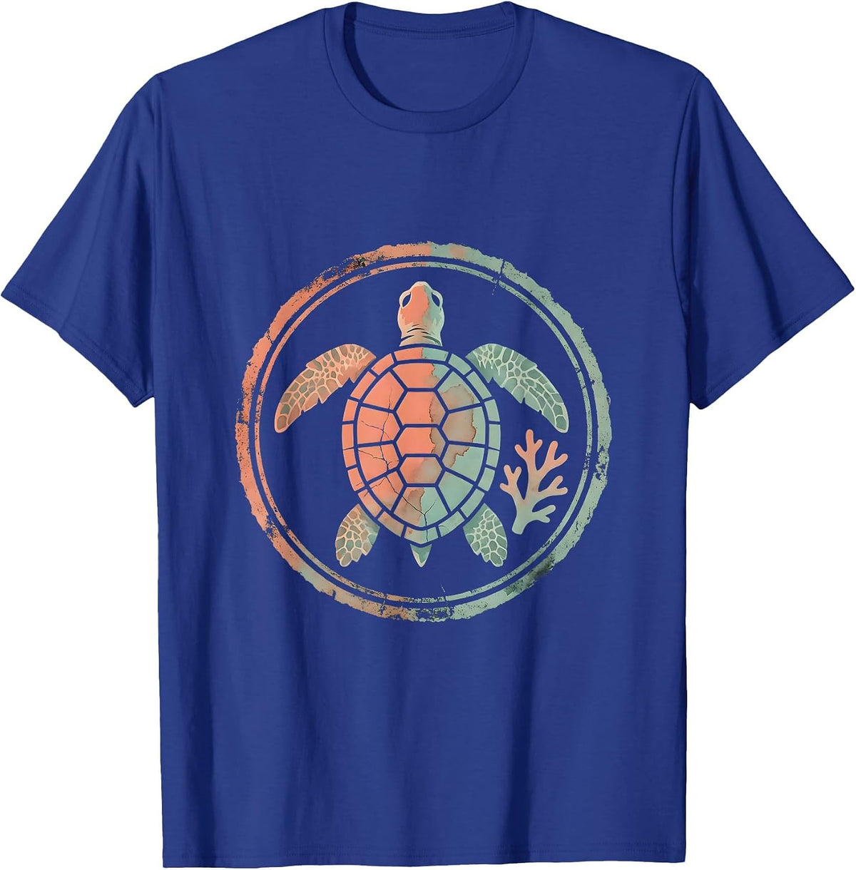 Men's Kids Sea Turtle Colorful Coral Reef Hawaiian Design T-Shirt - Royal Blue