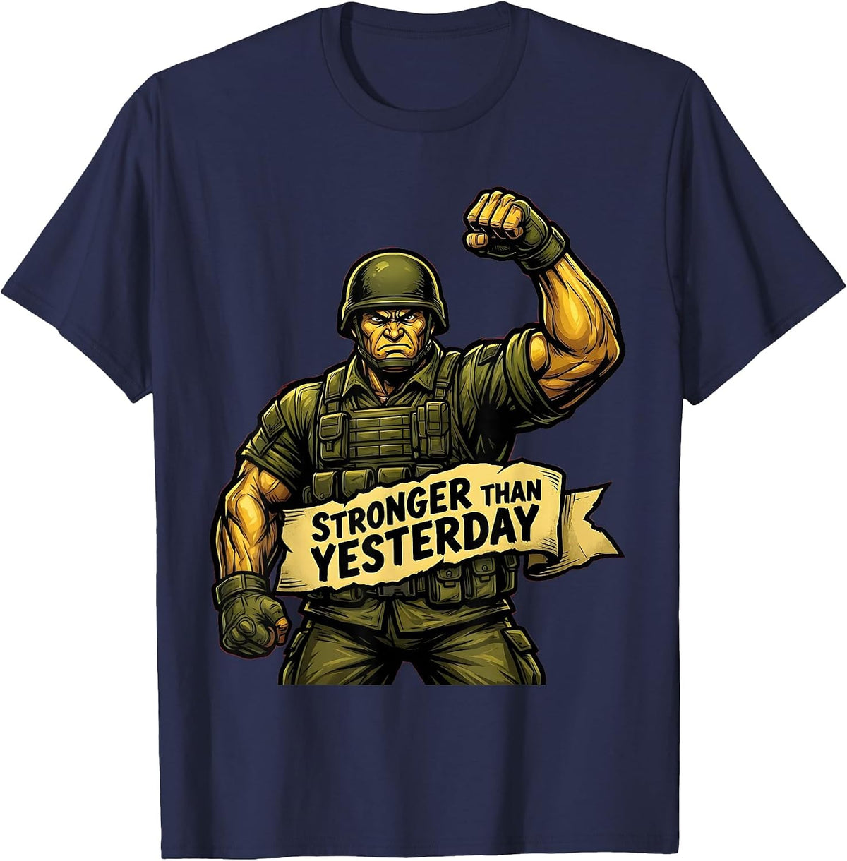 Stronger Than Yesterday Military Pride Design T-Shirt - Navy Blue