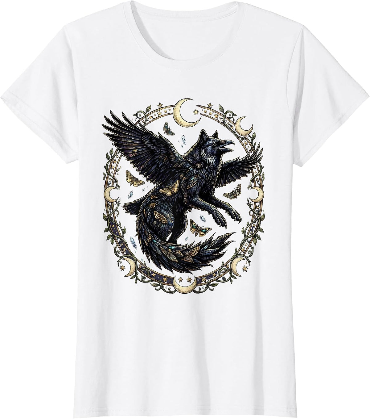 Raven Flock Wolf Silhouette Nature Art Design T-Shirt - White