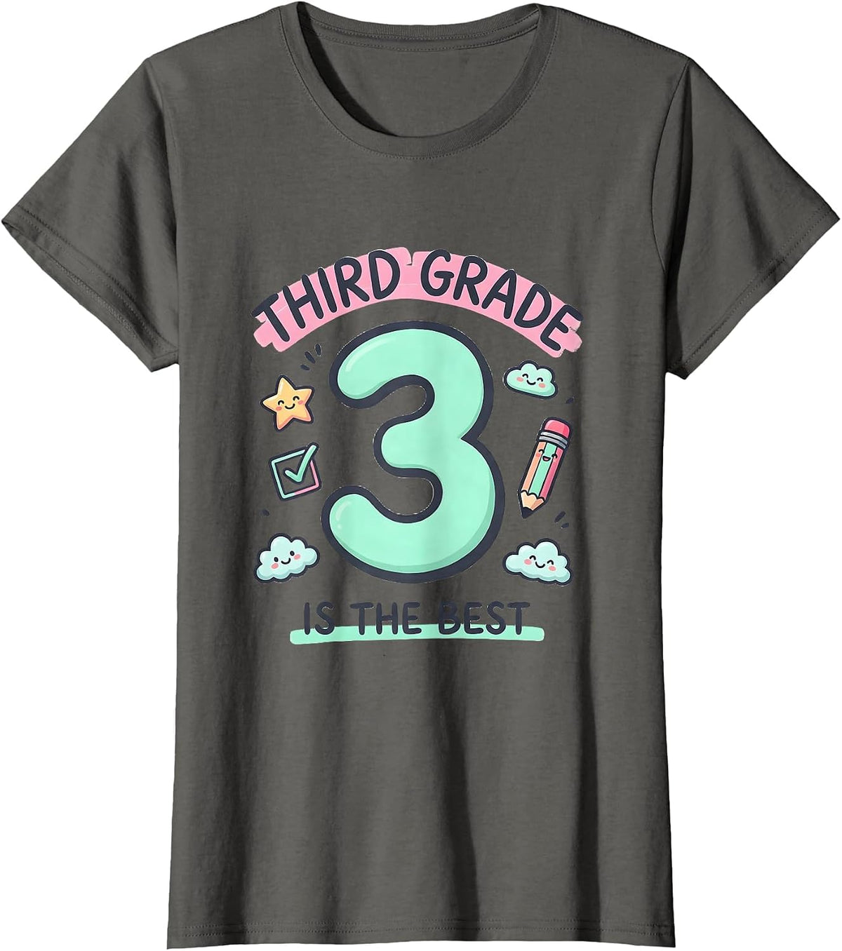 Women's Third Grade Is The Best Kawaii Stationery Doodle Back T-Shirt - Asphalt Grey