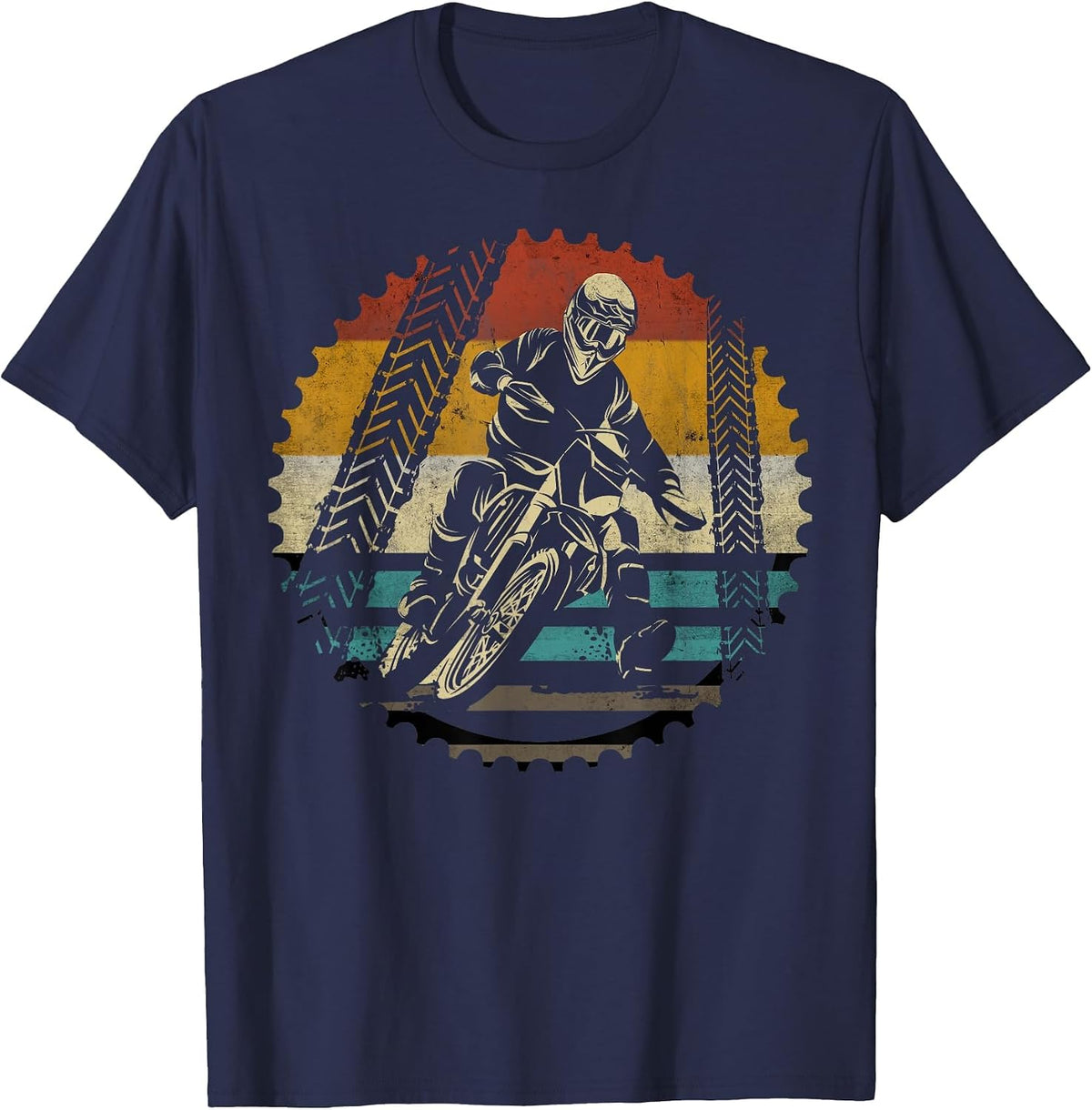Motocross Dirt Bike Enduro Off Road Biker Retro Vintage T-Shirt - Navy Blue