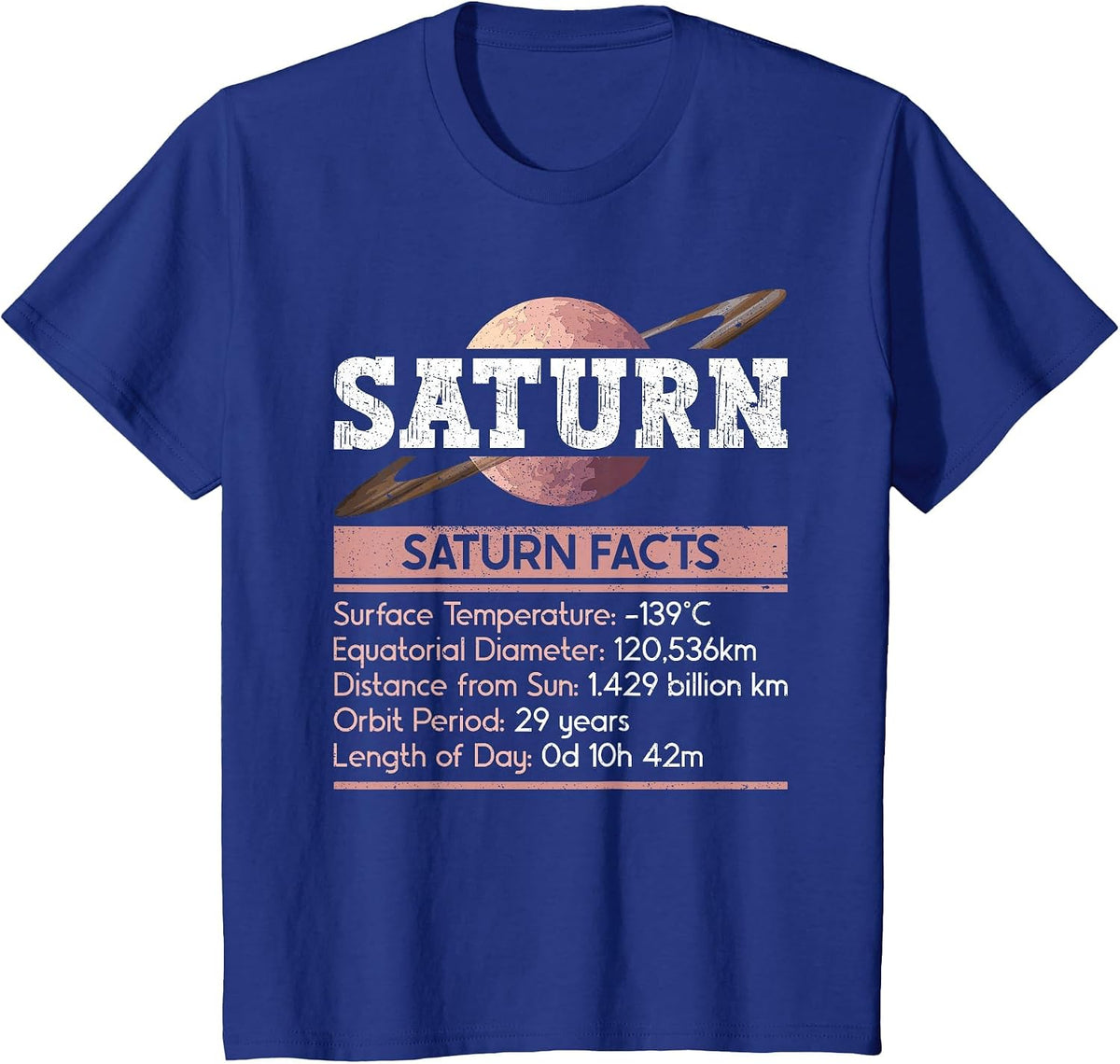 Saturn Facts - Space Saturn Planet T-Shirt - Royal Blue