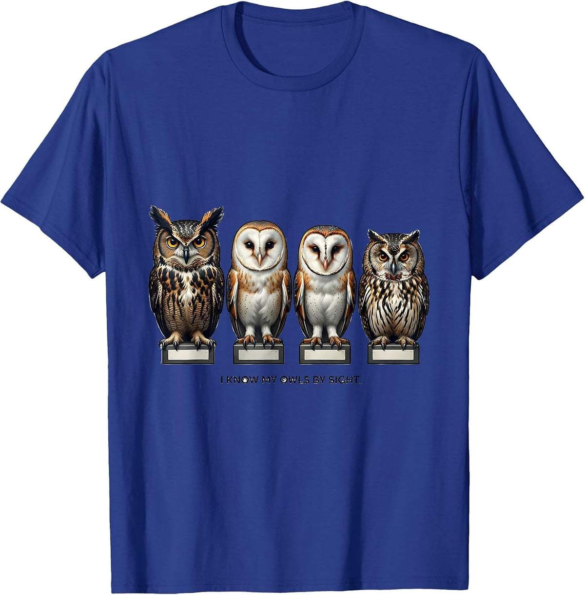 Men's I Know My Owls By Sight Funny Owl Lover Birdwatcher Humor T-Shirt - Royal Blue