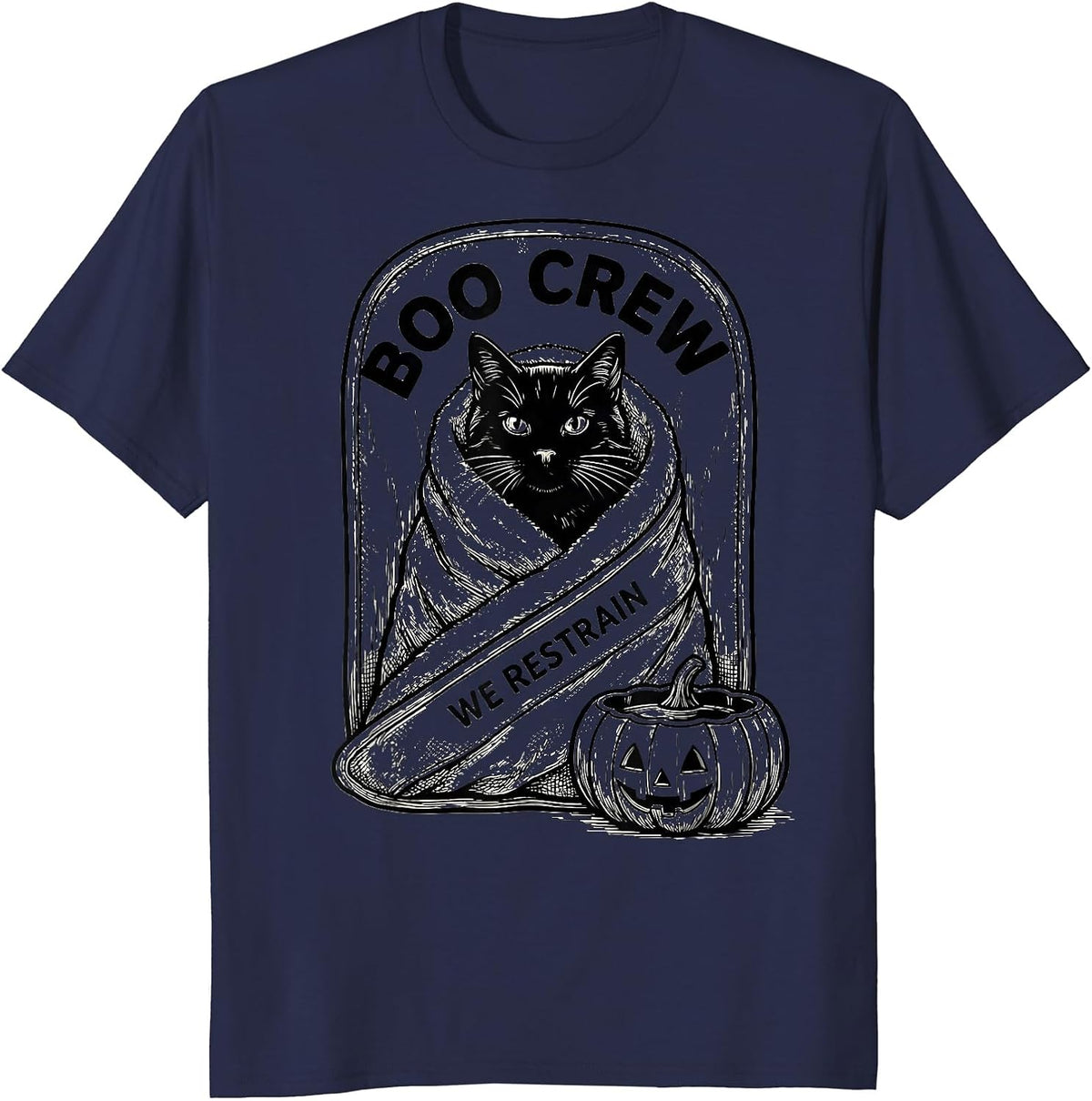 Men's Boo Crew We Restrain Funny Vet Tech Halloween Veterinary T-Shirt - Navy Blue