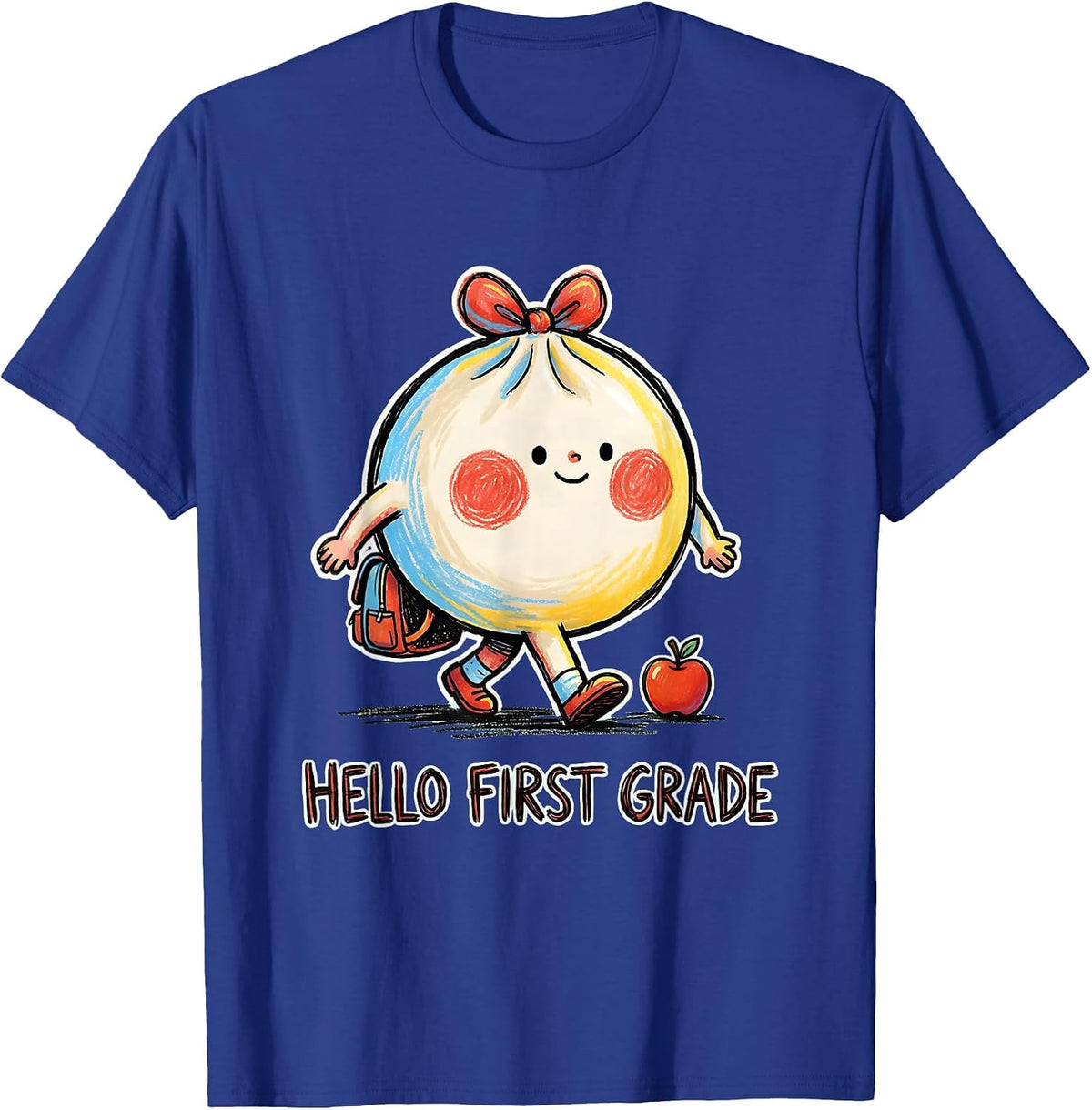Hello First Grade Cute Dumpling Girl Teacher Back to School T-Shirt - Royal Blue