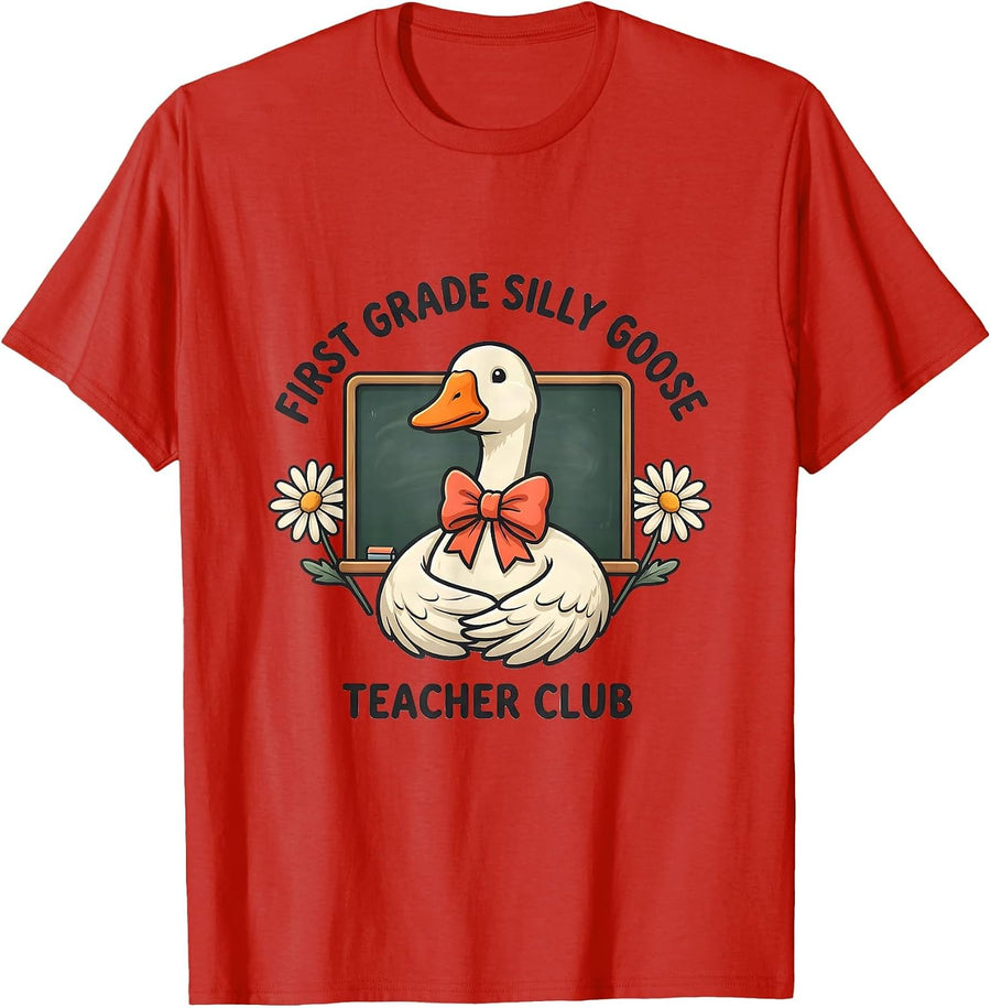 Men's First Grade Silly Goose Teacher Club Funny Preschool Teacher T-Shirt - Red