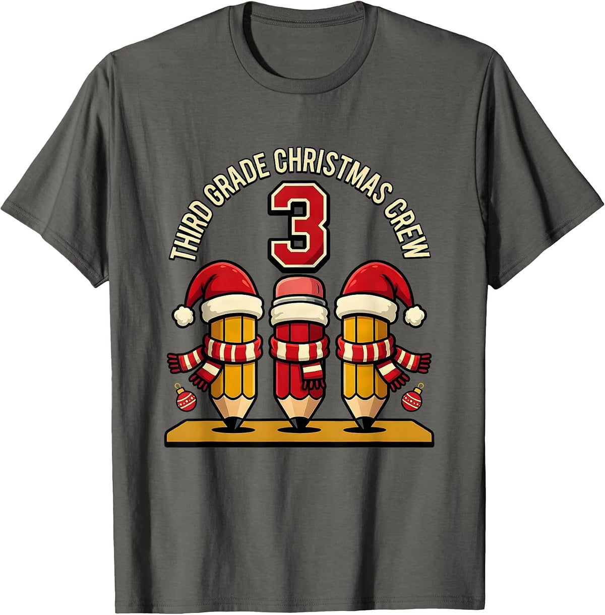 Men's Third Grade Christmas Crew Funny Teacher Holiday Squad T-Shirt - Asphalt Grey
