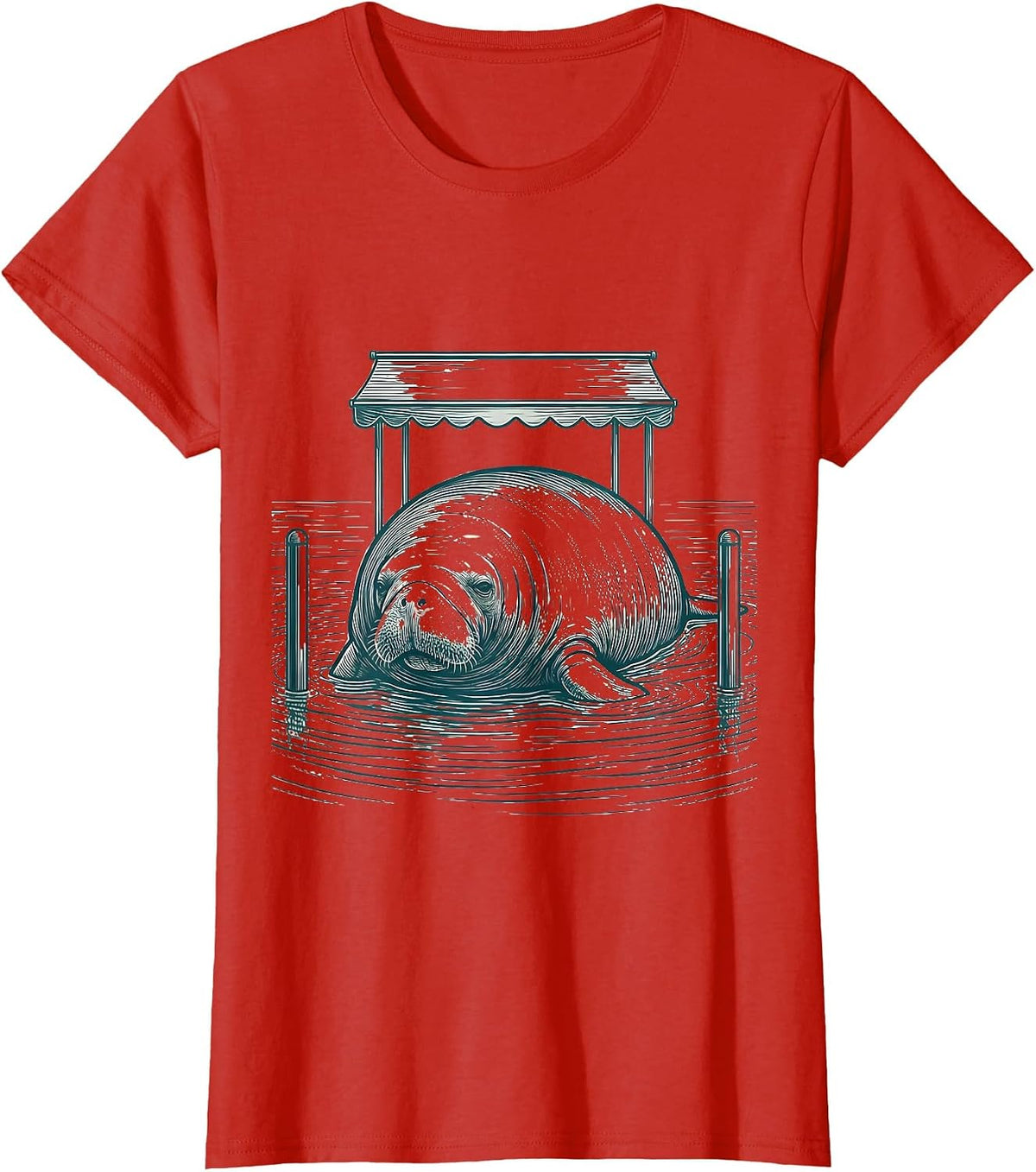 Broad Manatee Resting Florida Wildlife Humor T-Shirt - Red