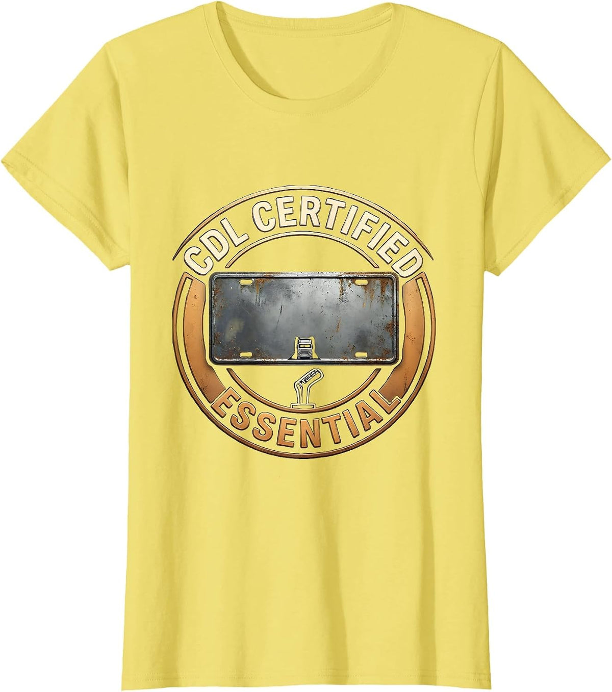 CDL Certified Essential Distressed License Plate Design T-Shirt - Lemon Yellow