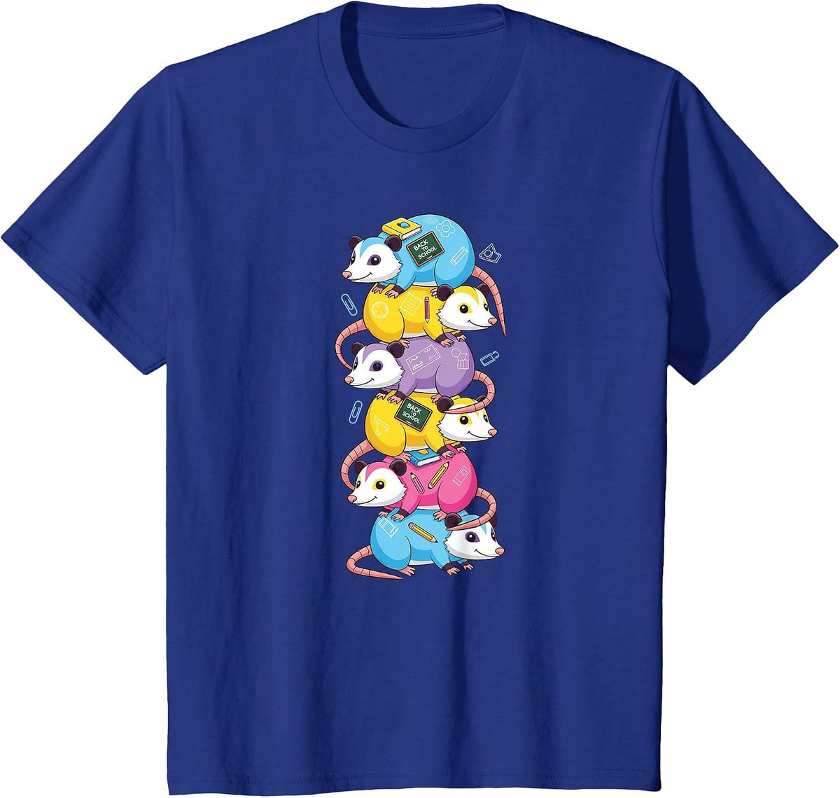 Funny Possum Colorful Rainbow Back to School Kids Boys Girls T-Shirt - Royal Blue