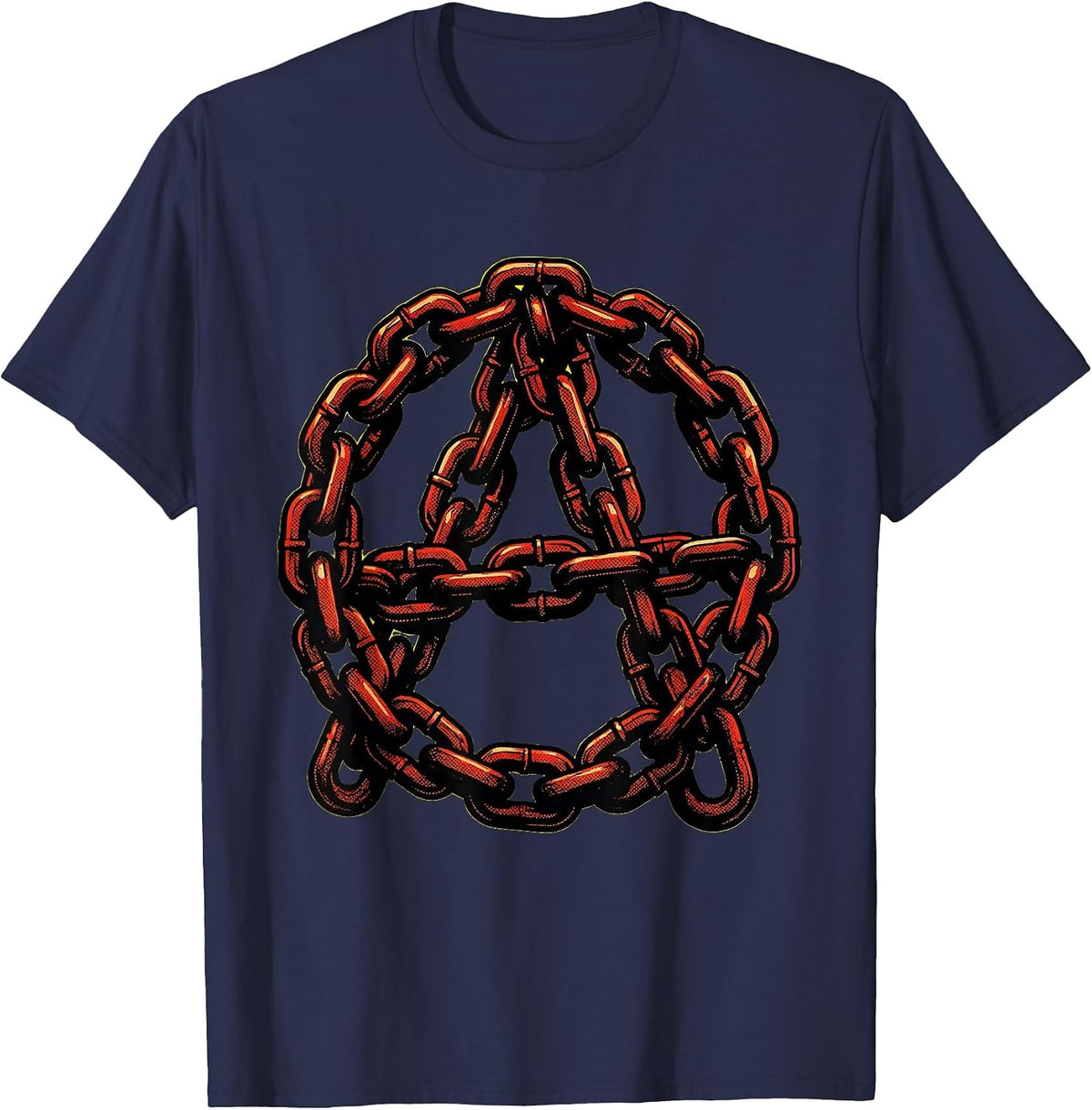 Anarchist Symbol Twisted Chains Punk Art Design T-Shirt - Navy Blue
