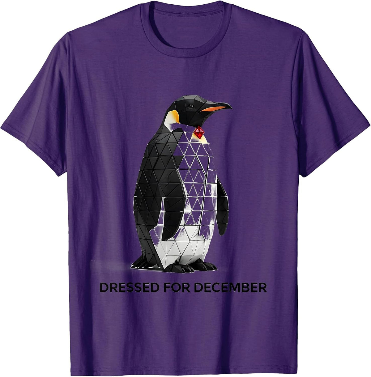 Dressed For December Geometric Penguin Lover Christmas T-Shirt - Purple