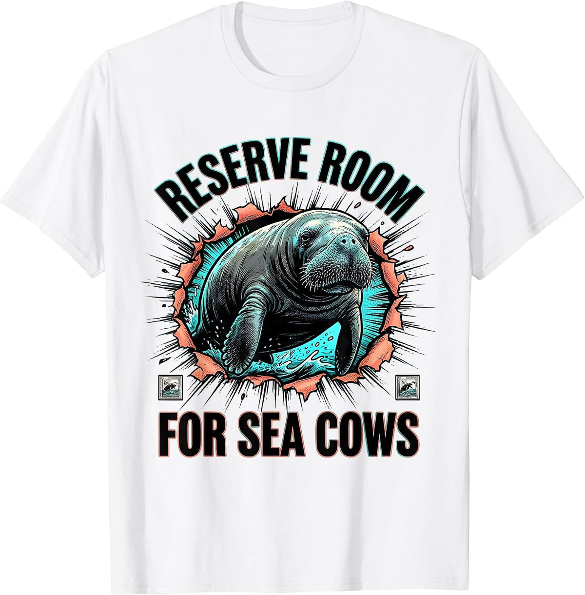Men's Reserve Room For Sea Cows Funny Manatee Lover Comic Book T-Shirt - White