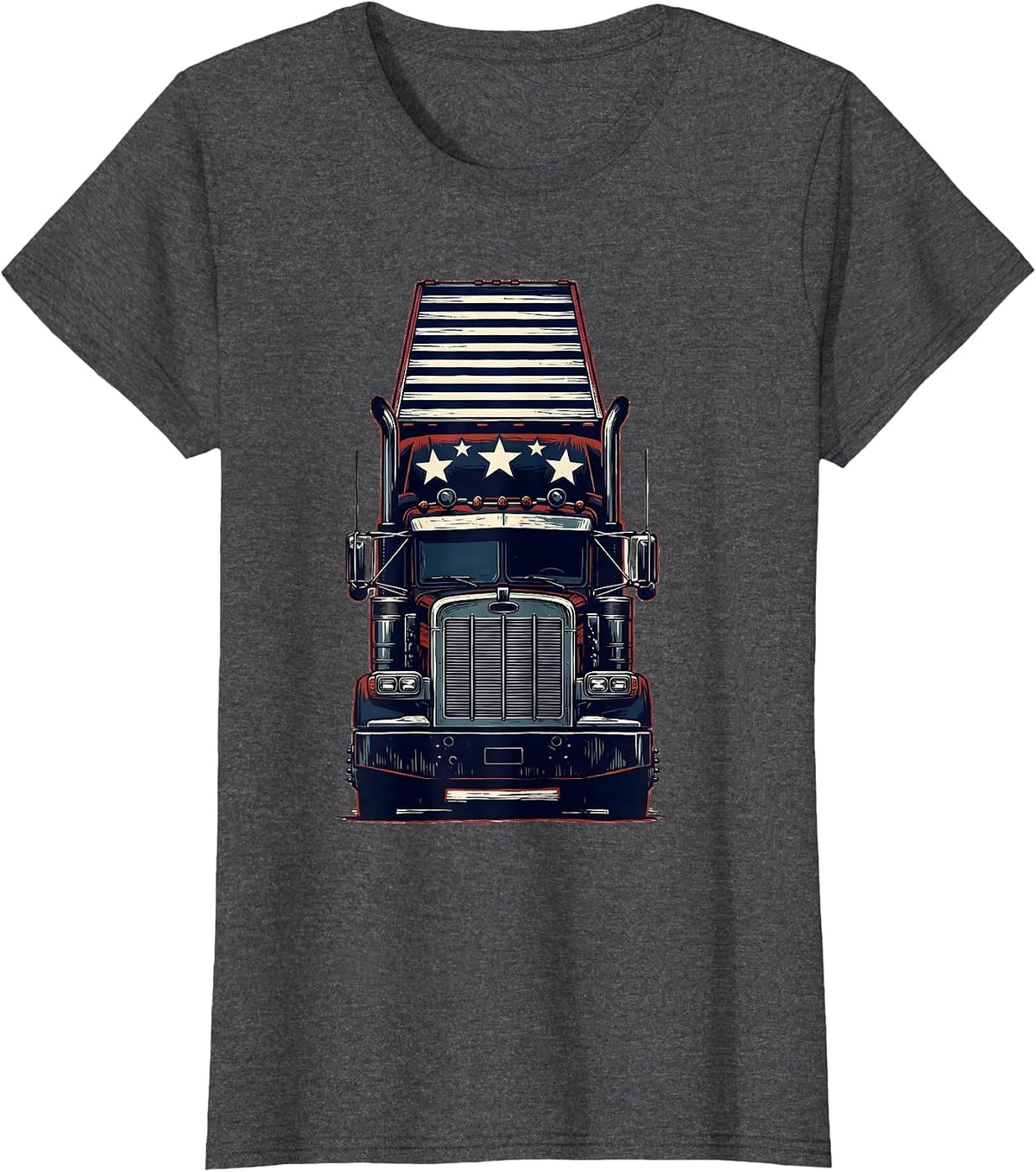 Women's American Flag Semi Truck Driver Patriotic Trucker Pride T-Shirt - Dark Heather Grey