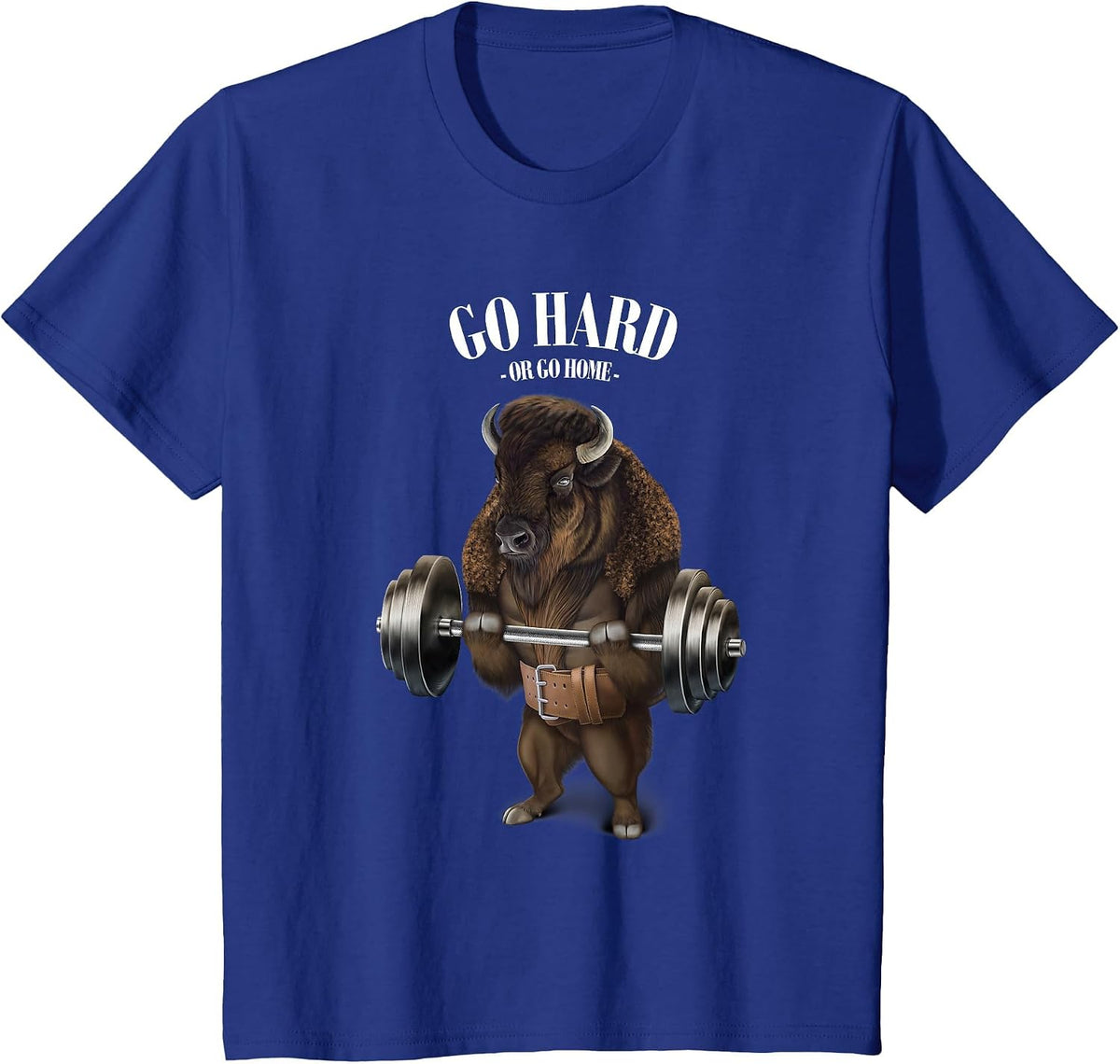Bison Buffalo Bull Weightlifting in Fitness Gym T-Shirt - Royal Blue