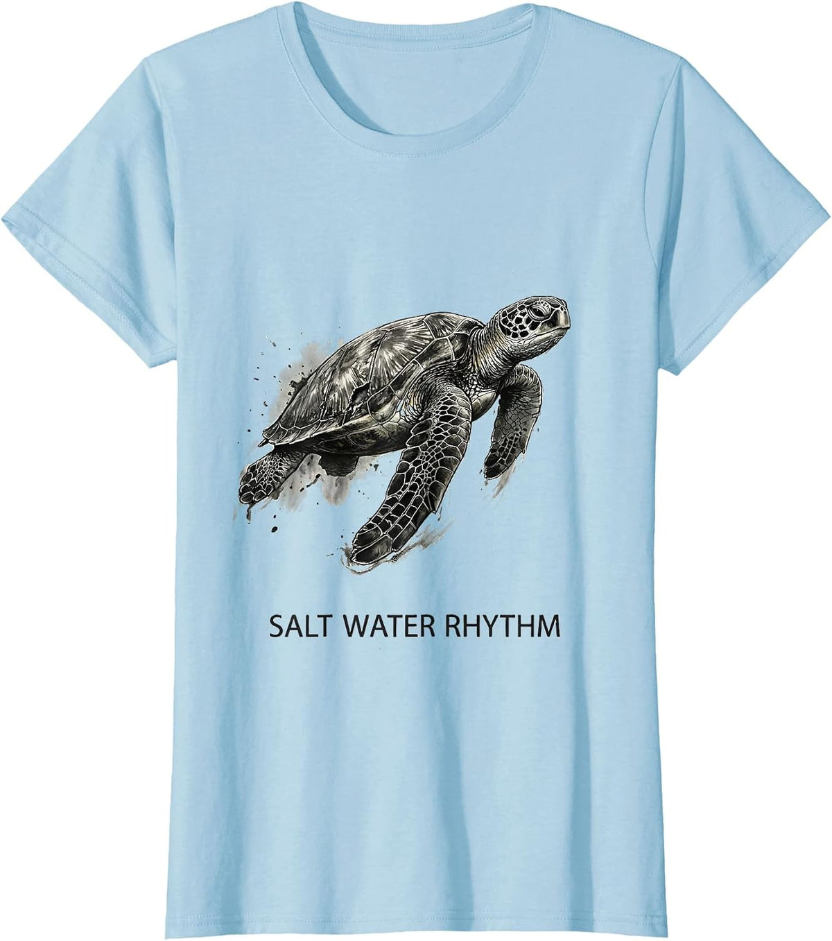 Salt Water Rhythm Tactile Monochrome Sea Turtle Ocean Animal T-Shirt - Baby Blue