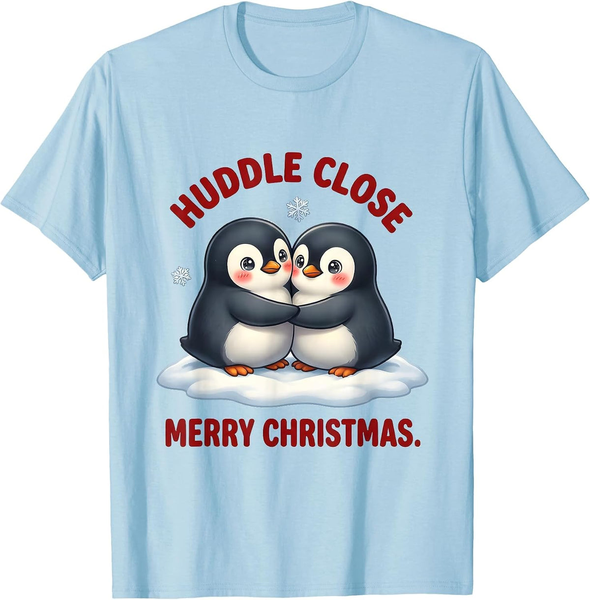 Men's Huddle Close Merry Christmas Cute Kawaii Penguin Lover Gift T-Shirt - Baby Blue