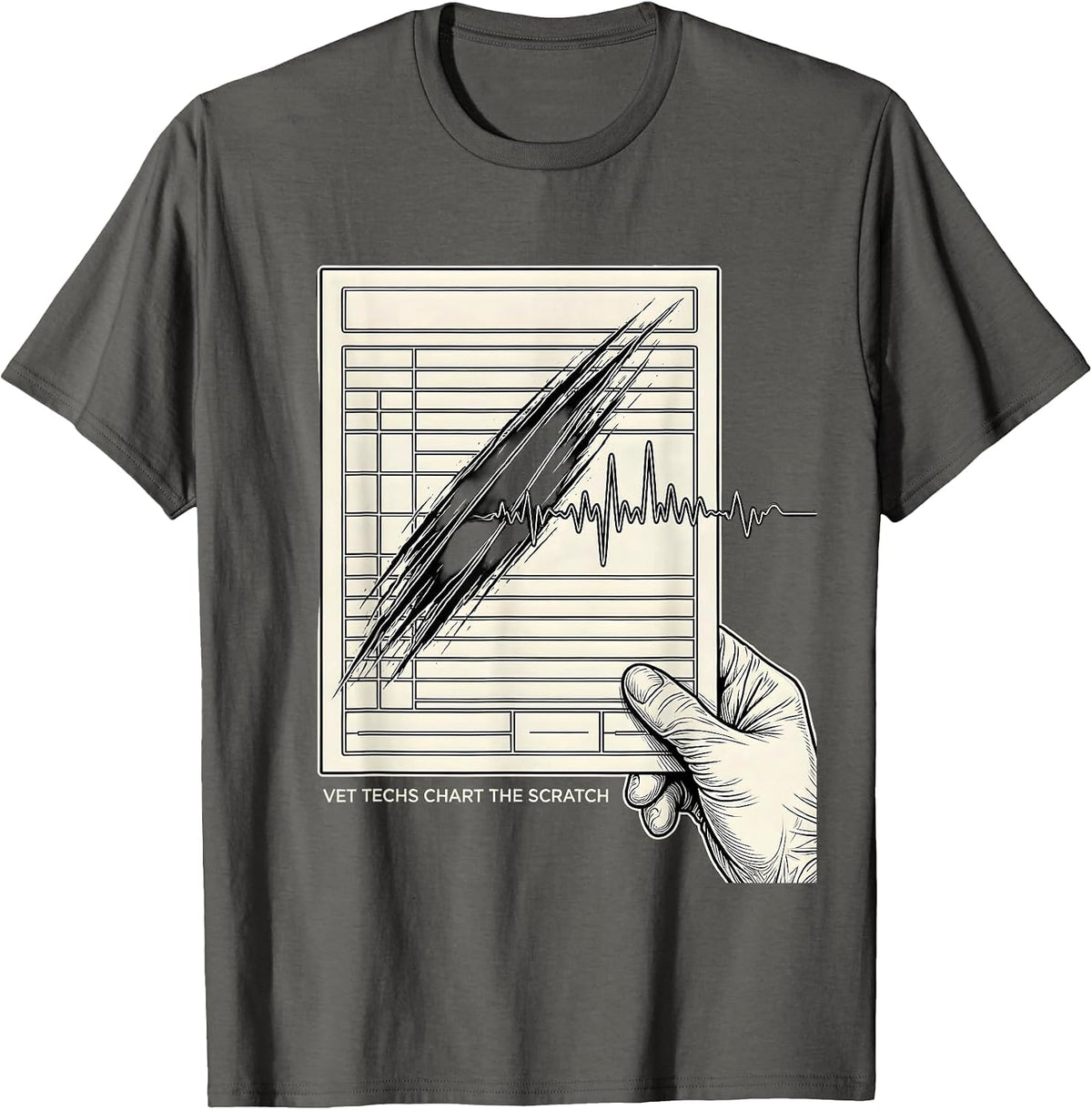 Men's Vet Techs Chart The Scratch Funny Veterinary Technician T-Shirt - Asphalt Grey