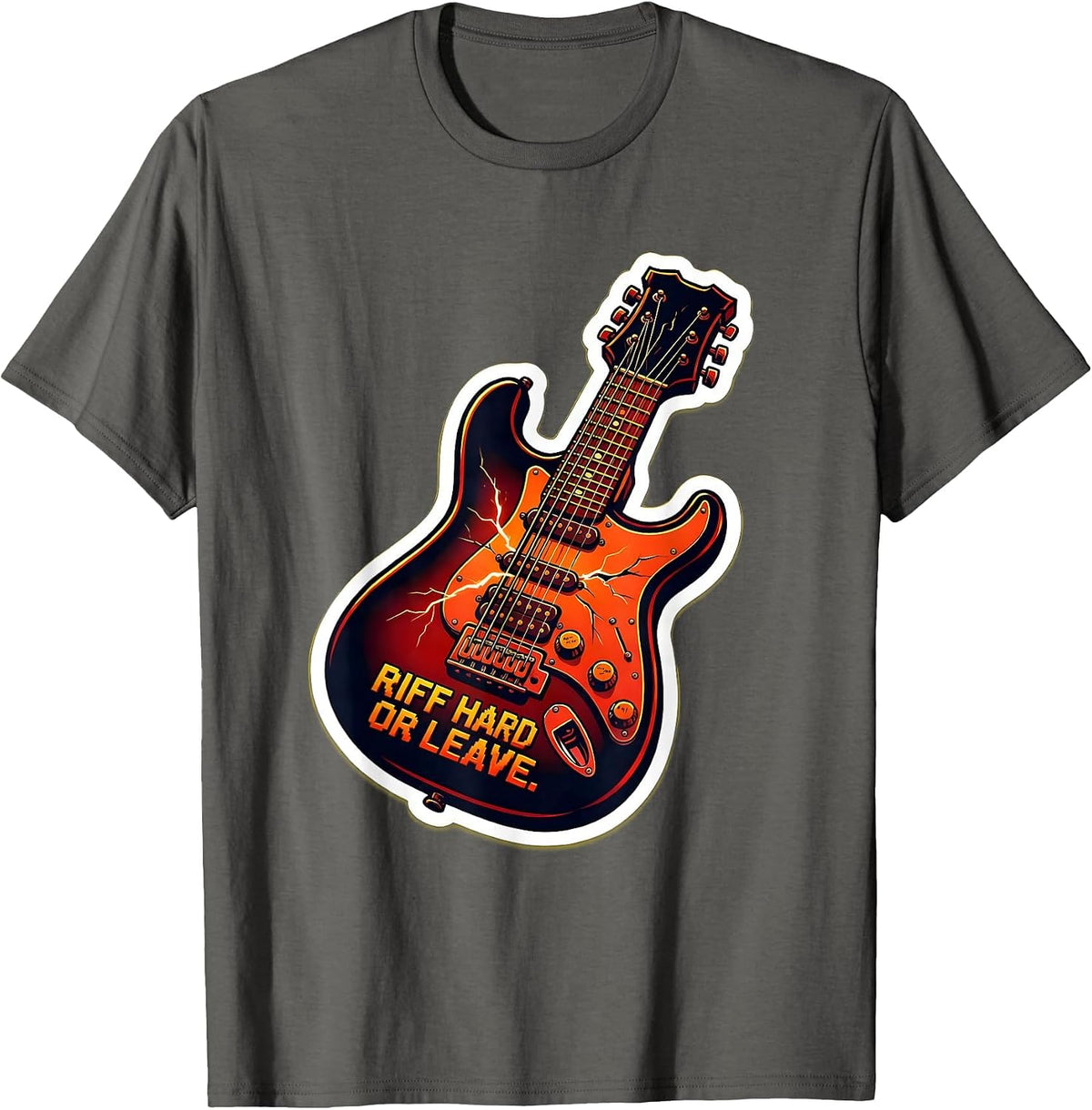 Riff Hard Or Leave Metal Guitar Design T-Shirt - Asphalt Grey