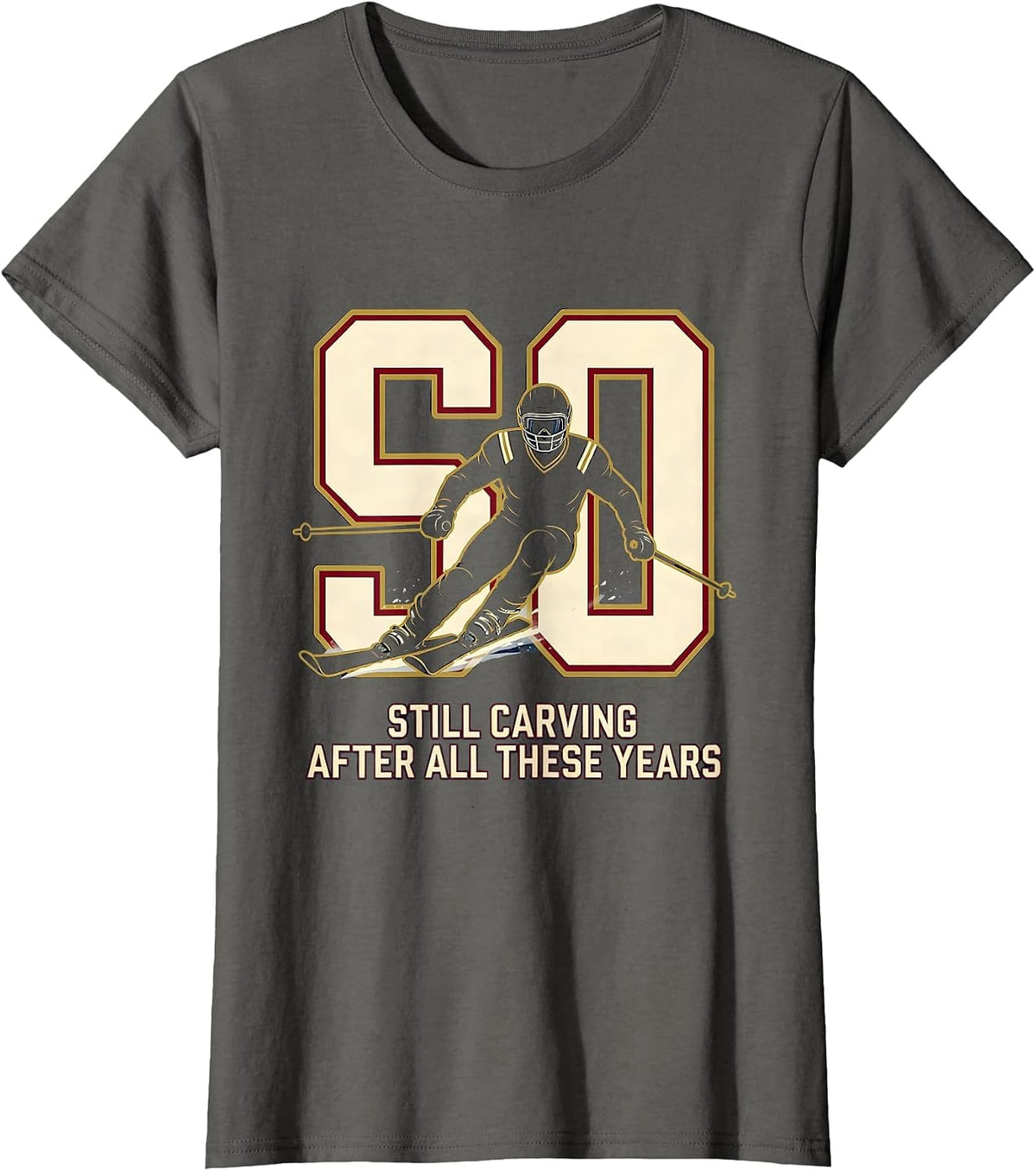 Women's Still Carving After All These Years Vintage Skiing Gift T-Shirt - Asphalt Grey