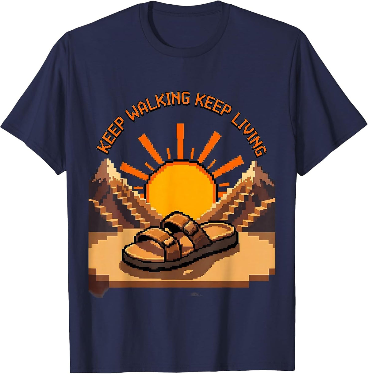 Keep Walking Keep Living Outdoor Adventure Sandal T-Shirt - Navy Blue