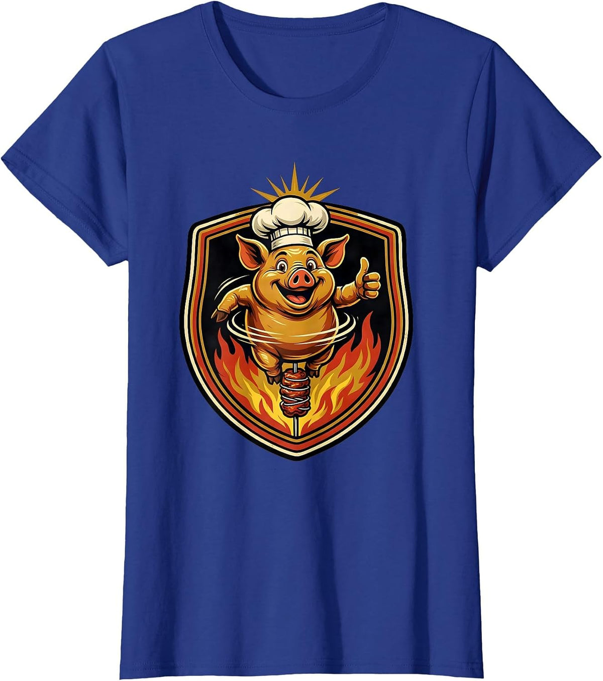 Women's Oktoberfest Roasted Pig on a Spit Illustration T-Shirt - Royal Blue