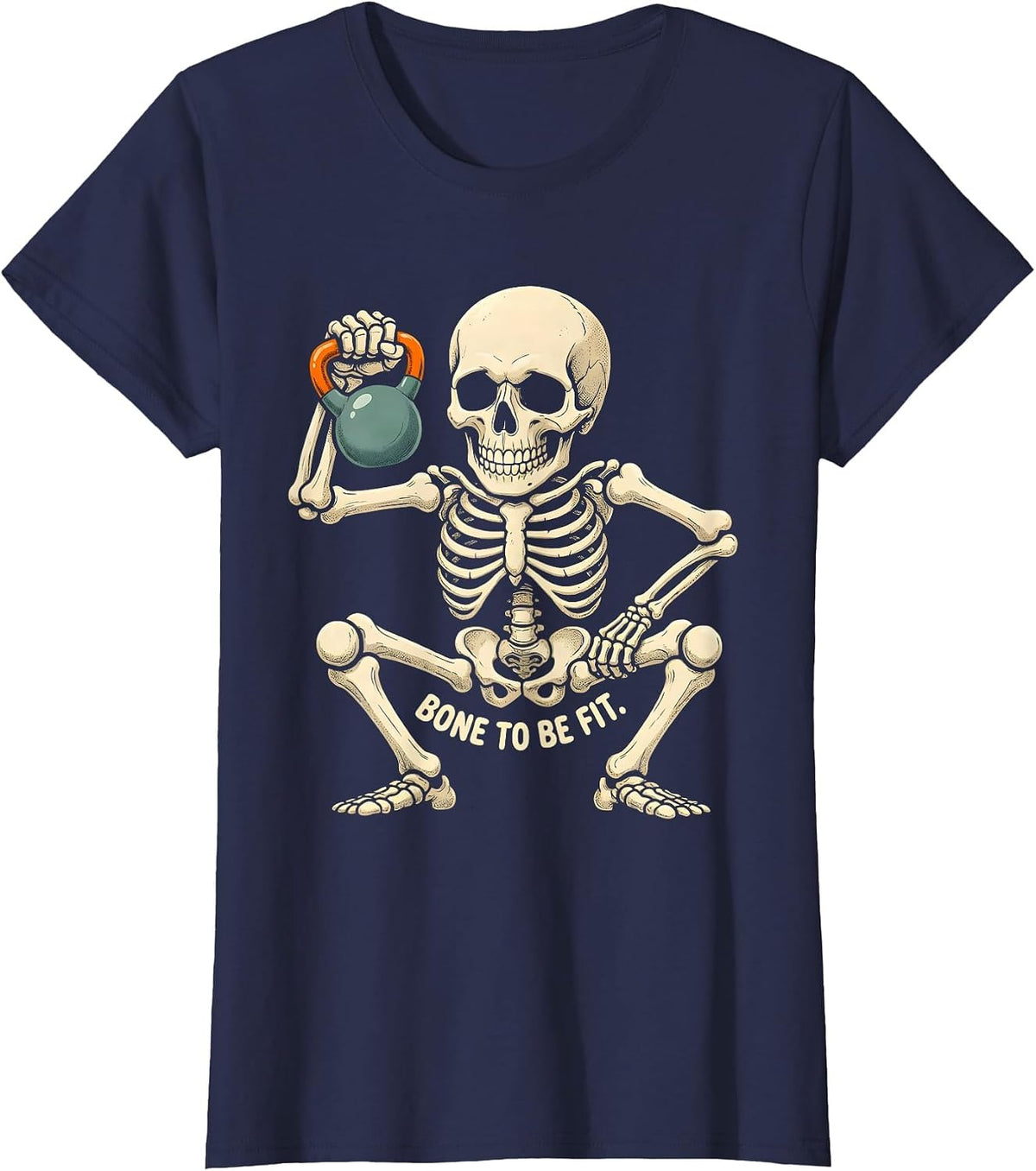 Women's BONE TO BE FIT Funny Fitness Lover Halloween T-Shirt - Navy Blue