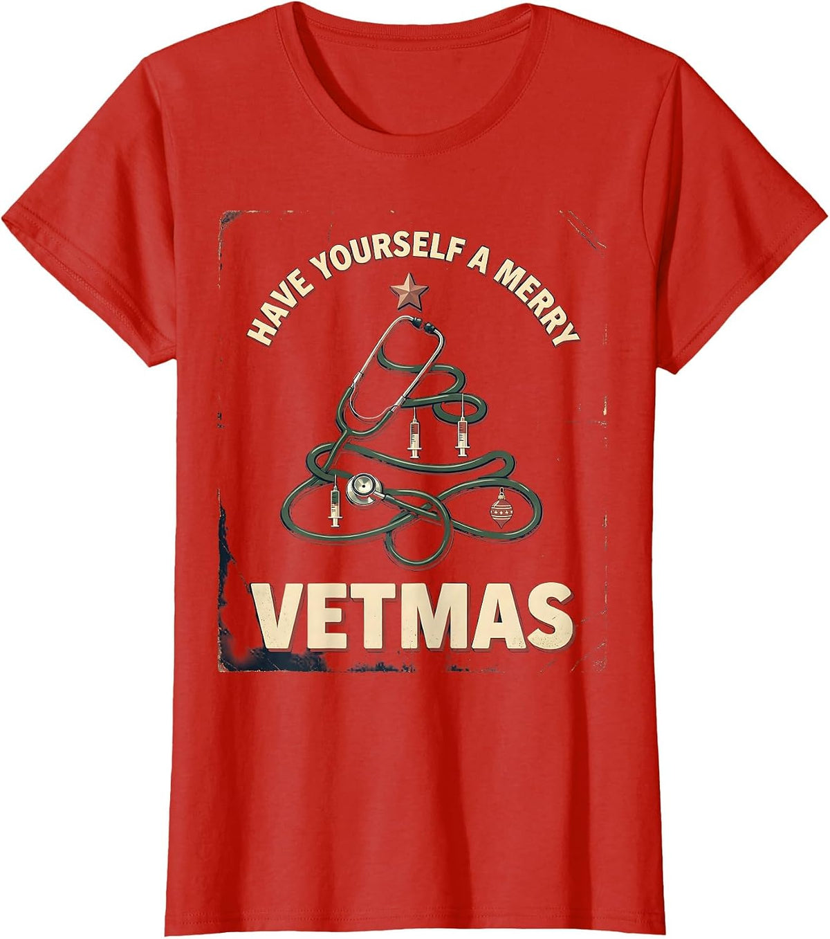 Women's Have Yourself A Merry Vetmas Vintage Funny Vet Tech T-Shirt - Red