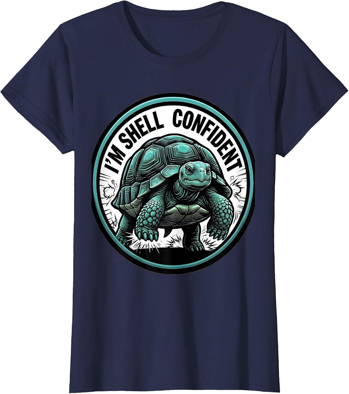 Women's I'm Shell Confident Comic Book Funny Turtle Lover Pet Owner T-Shirt - Navy Blue