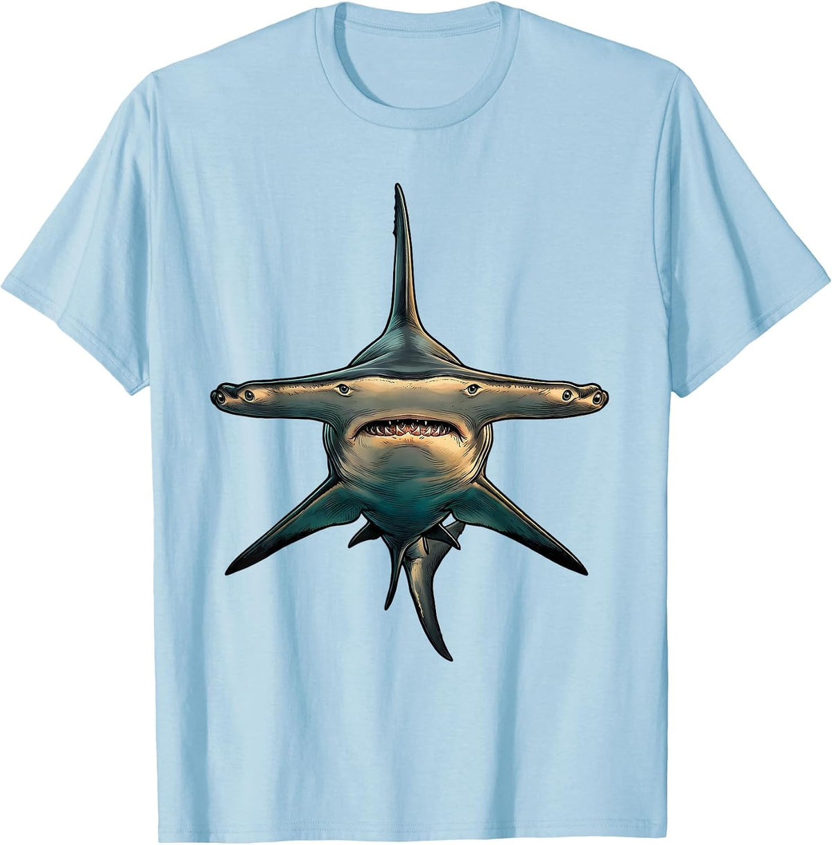 Men's Hammerhead Shark Portrait Ocean Animal Lover Humor T-Shirt - Baby Blue