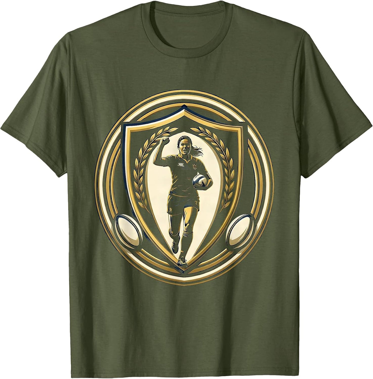 Rugby Victory Fist Pump Celebration Graphic T-Shirt - Olive Green