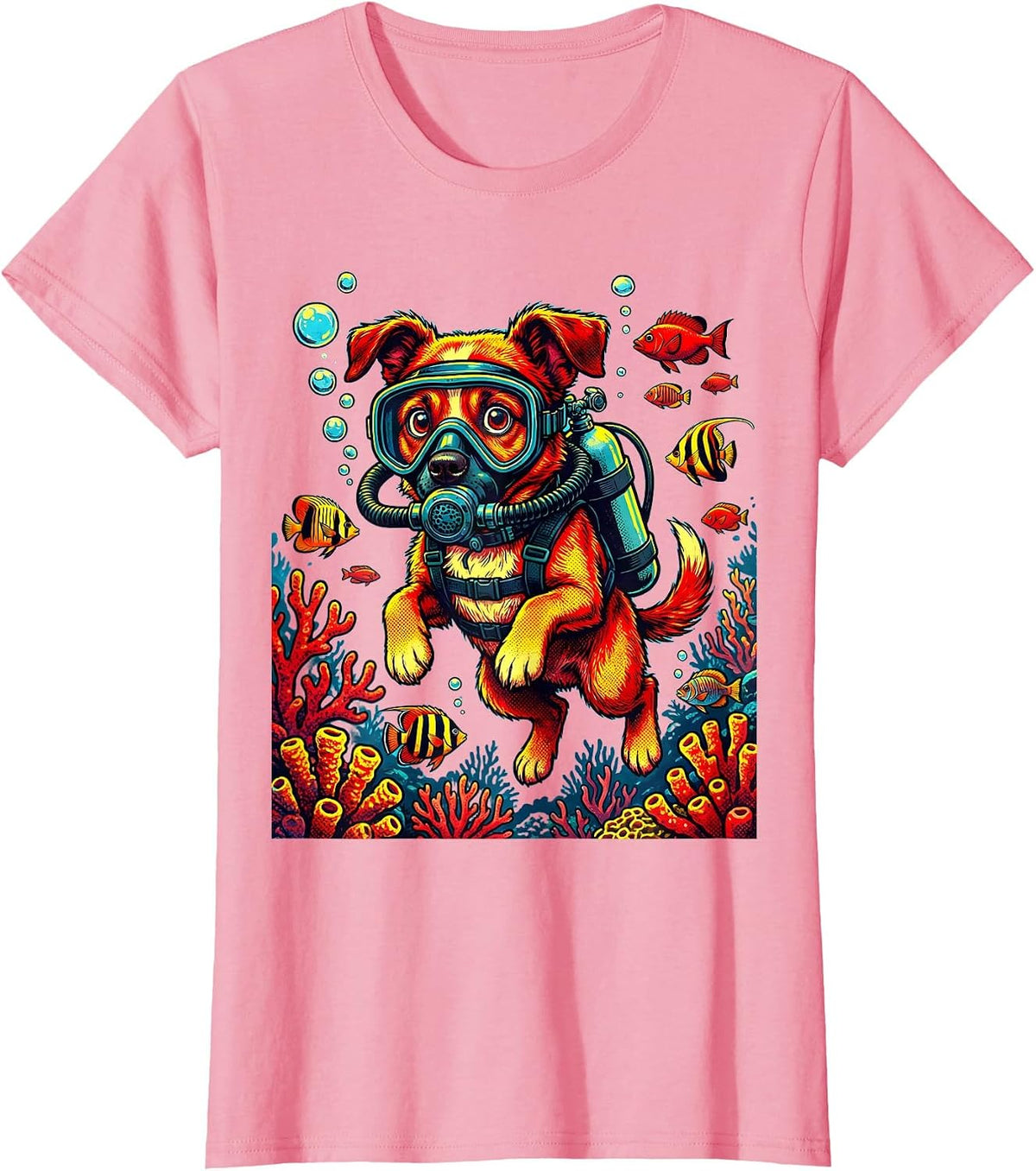 Women's Scuba Diving Dog Underwater Adventure Graphic T-Shirt - Pink