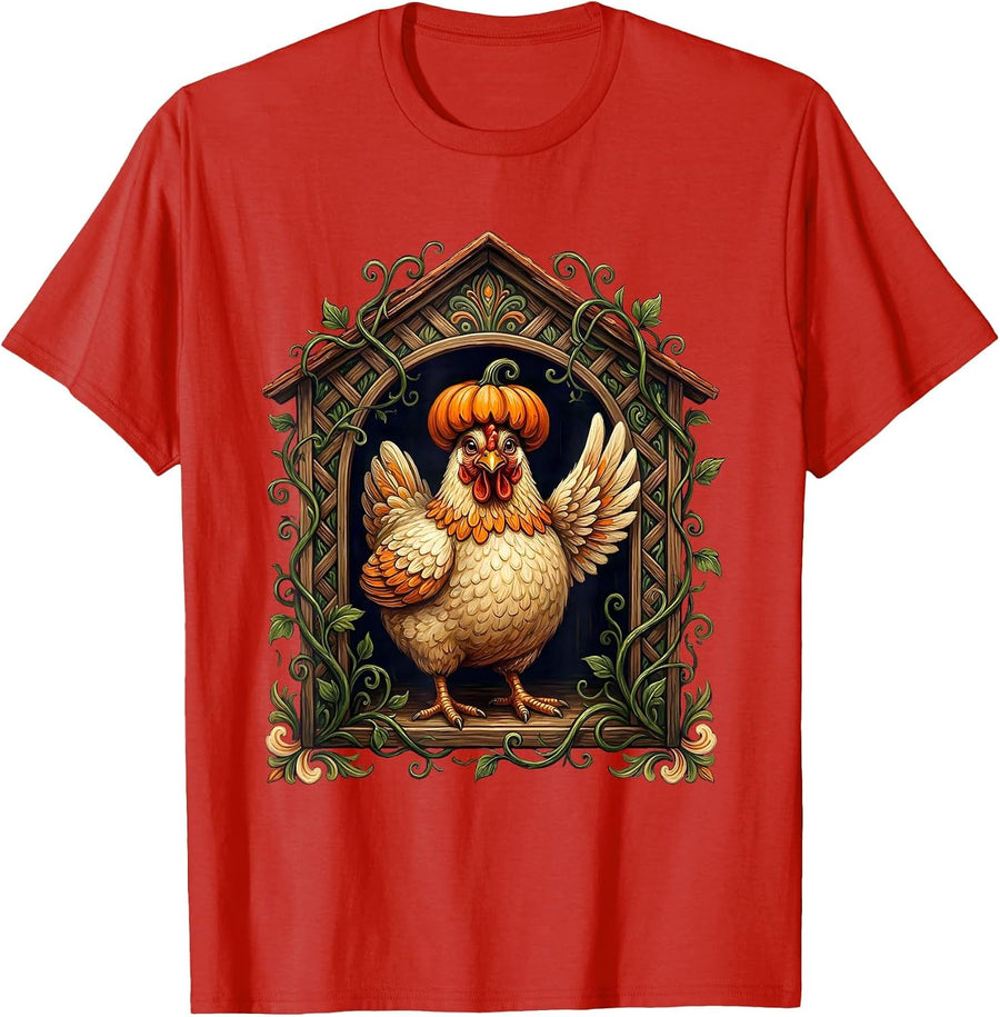 Men's Folk Art Hen Halloween Chicken Lover Costume T-Shirt - Red