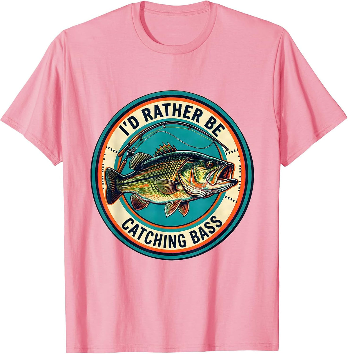 Men's I'd Rather Be Catching Bass Funny Fishing Humor Boys Kids T-Shirt - Pink