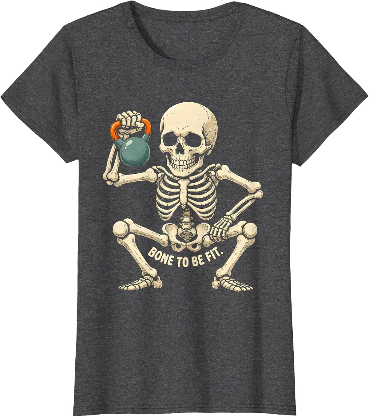 Women's BONE TO BE FIT Funny Fitness Lover Halloween T-Shirt - Dark Heather Grey