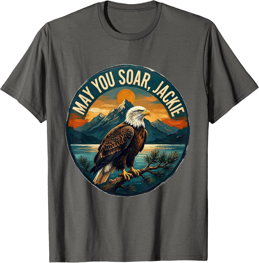 May You Soar Jackie Vintage Bald Eagle Memorial Tribute T-Shirt - Asphalt Grey