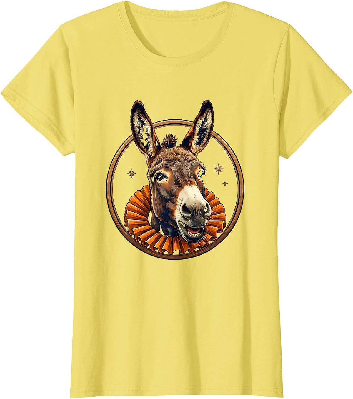 Women's Donkey Bust Badge Funny Animal Lover Novelty Humor T-Shirt - Lemon Yellow