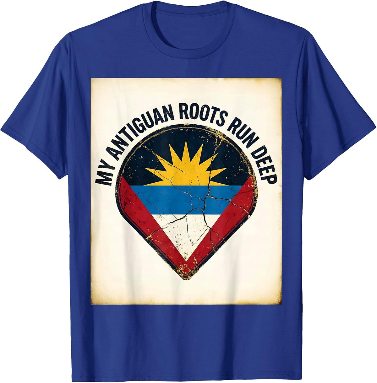 Men's My Antiguan Roots Run Deep Distressed Flag National Pride T-Shirt - Royal Blue