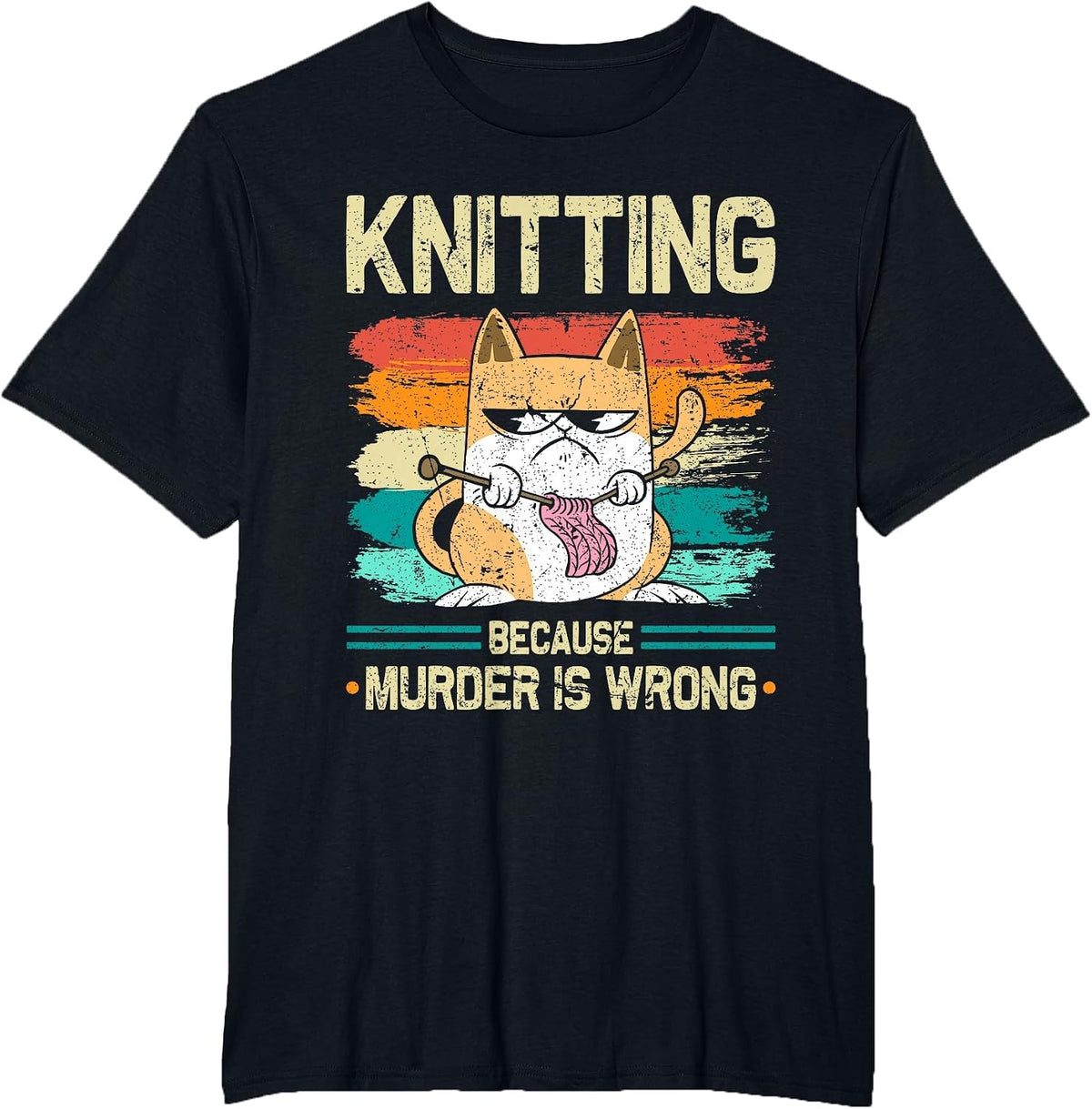 Knitting Because Murder is Wrong Cat Knits T-Shirt - Black