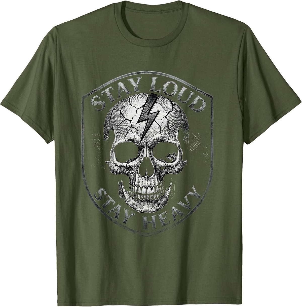 Stay Loud Stay Heavy Metal Graphic Design T-Shirt - Olive Green