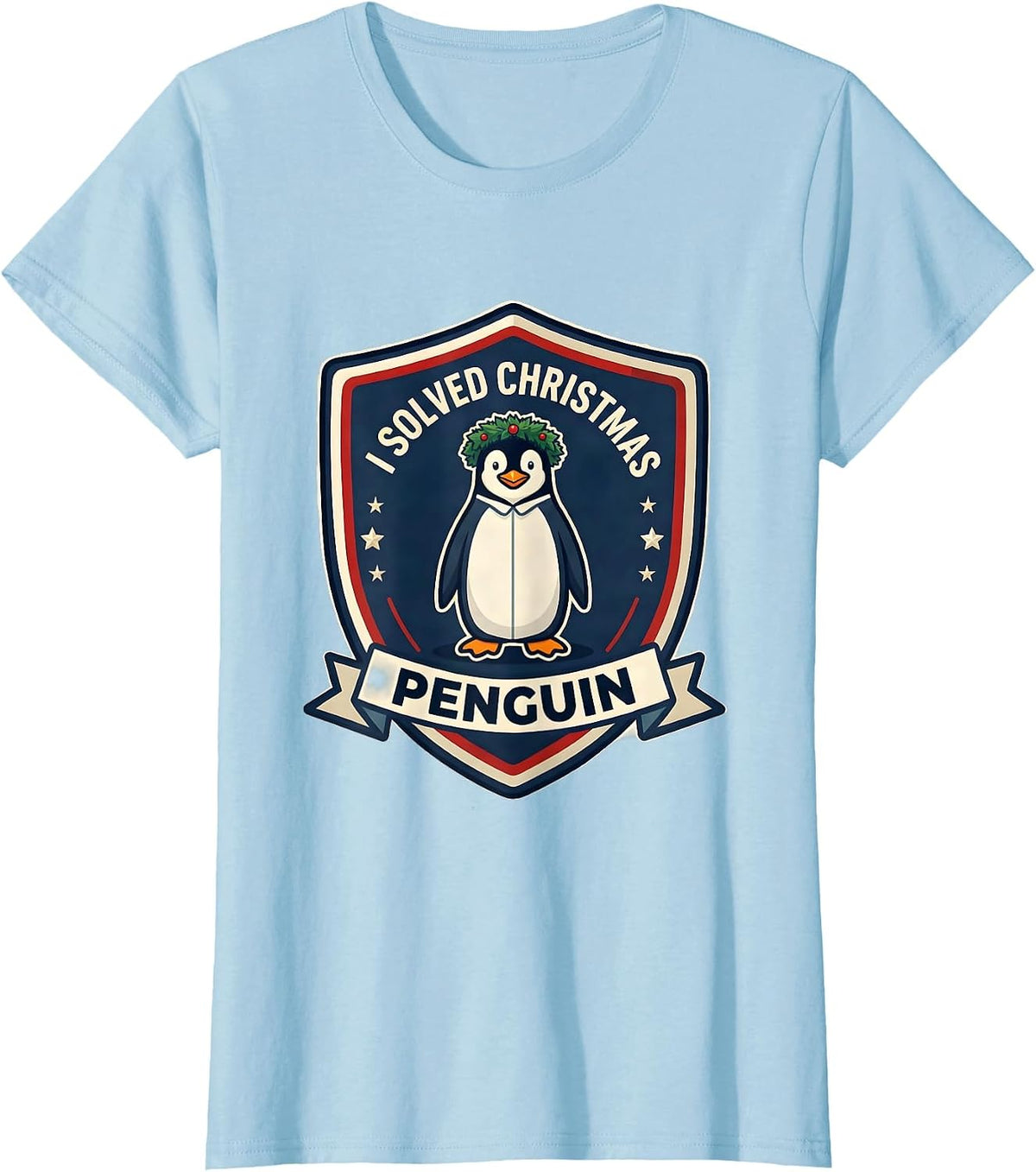I Solved Christmas Penguin Funny Penguin Lover Christmas T-Shirt - Baby Blue