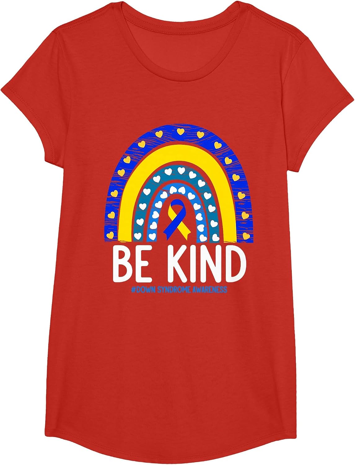 Be Kind Down Syndrome Awareness Rainbow T-Shirt - Girls Red