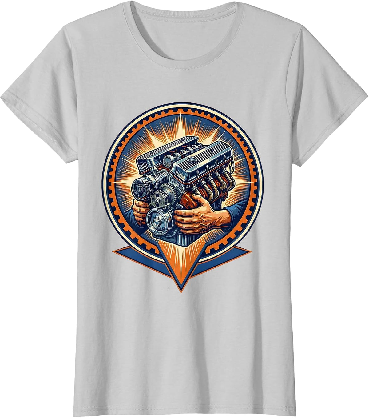 Cuba Classic Car Engine Mechanic Illustration T-Shirt - Silver Grey