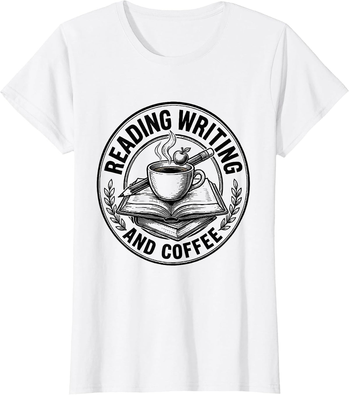 Reading Writing and Coffee Elementary Teacher Design T-Shirt - White