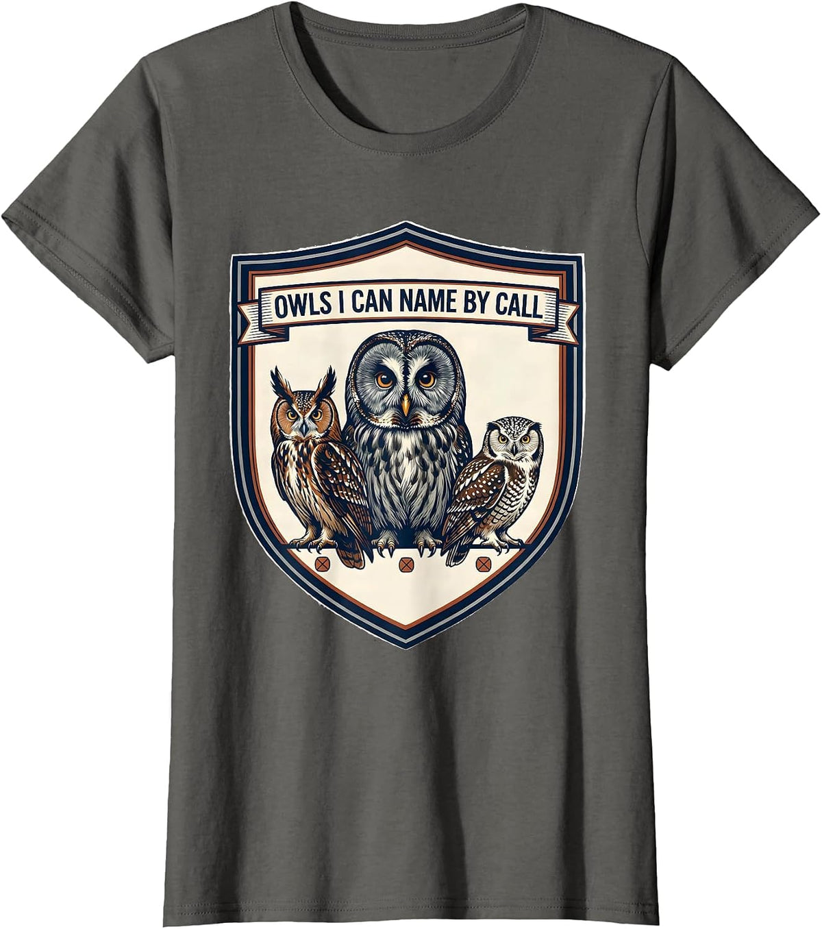 Women's Owls I Can Name By Call Vintage Owl Lover Birdwatcher Humor T-Shirt - Asphalt Grey