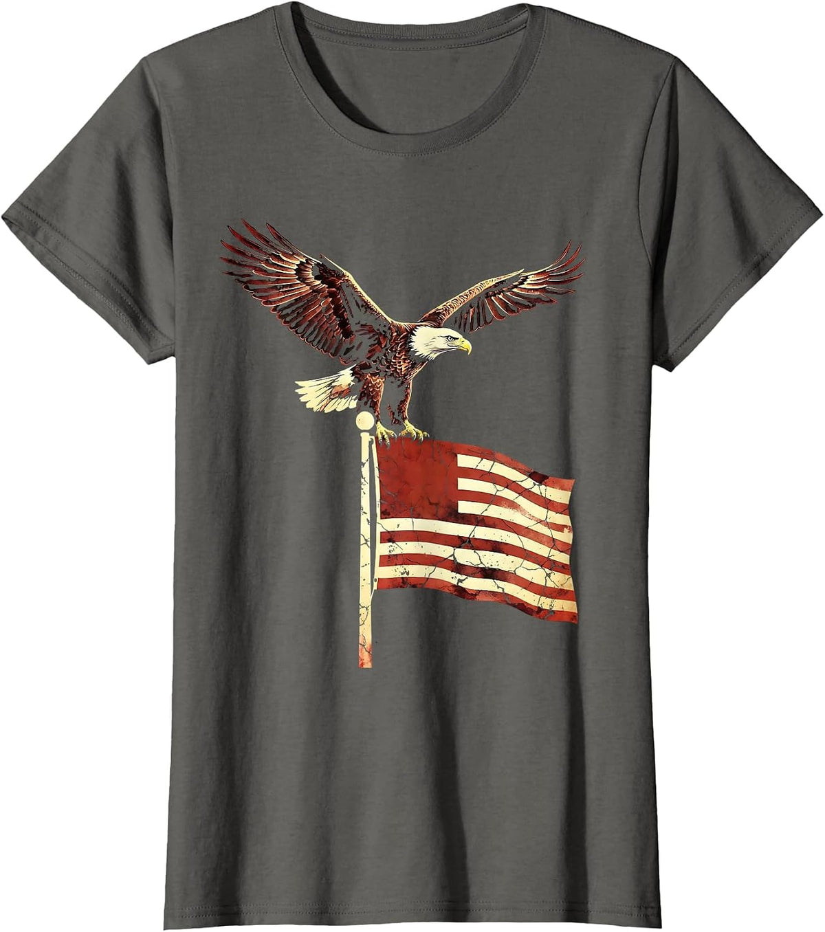 Women's Bald Eagle Red American Flag Patriotic Design T-Shirt - Asphalt Grey