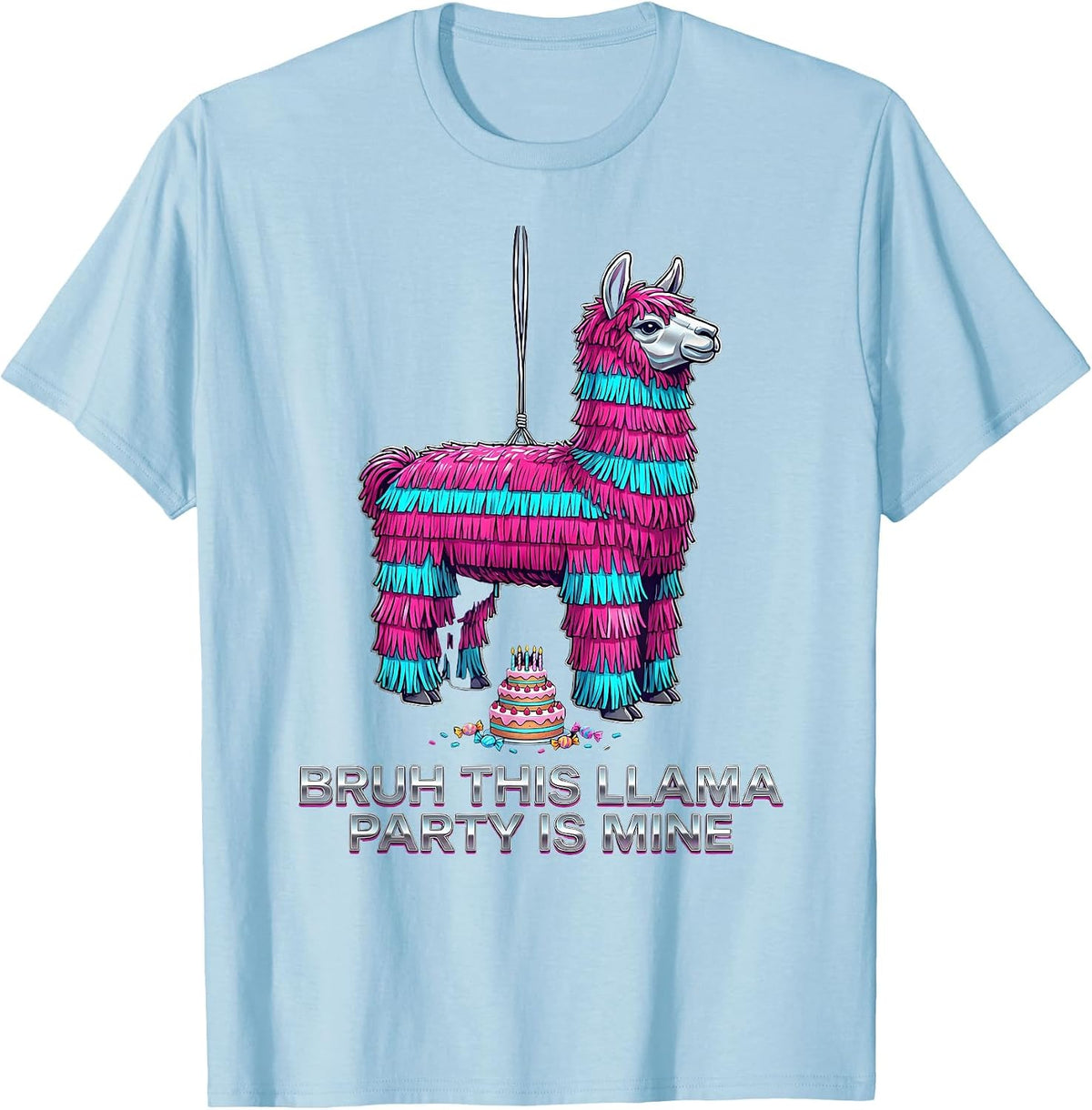 Men's Bruh This Llama Party Is Mine Vaporwave Y2K Funny Family T-Shirt - Baby Blue