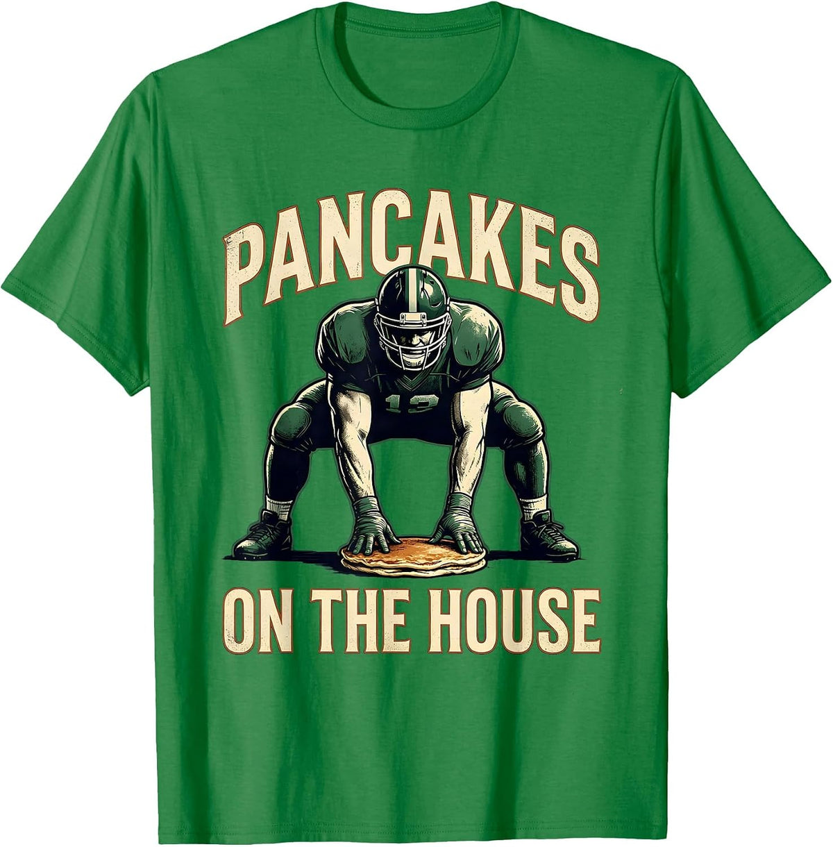 Pancakes On The House Vintage Football Lineman Game-Day T-Shirt, Men, Kelly Green, Large - As Pictured