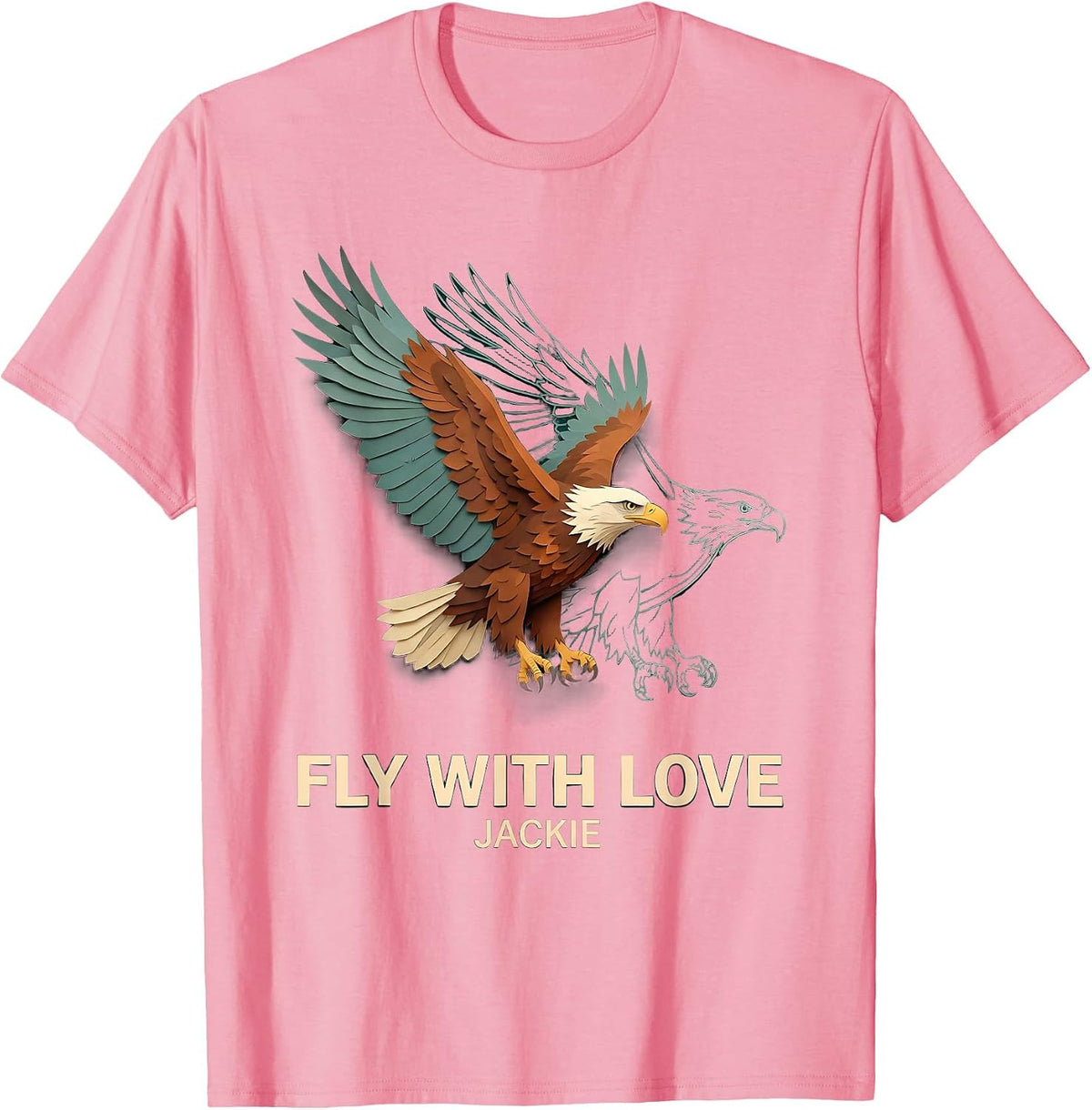 Men's Fly With Love, Jackie Paper Cutout Bald Eagle Memorial T-Shirt - Pink