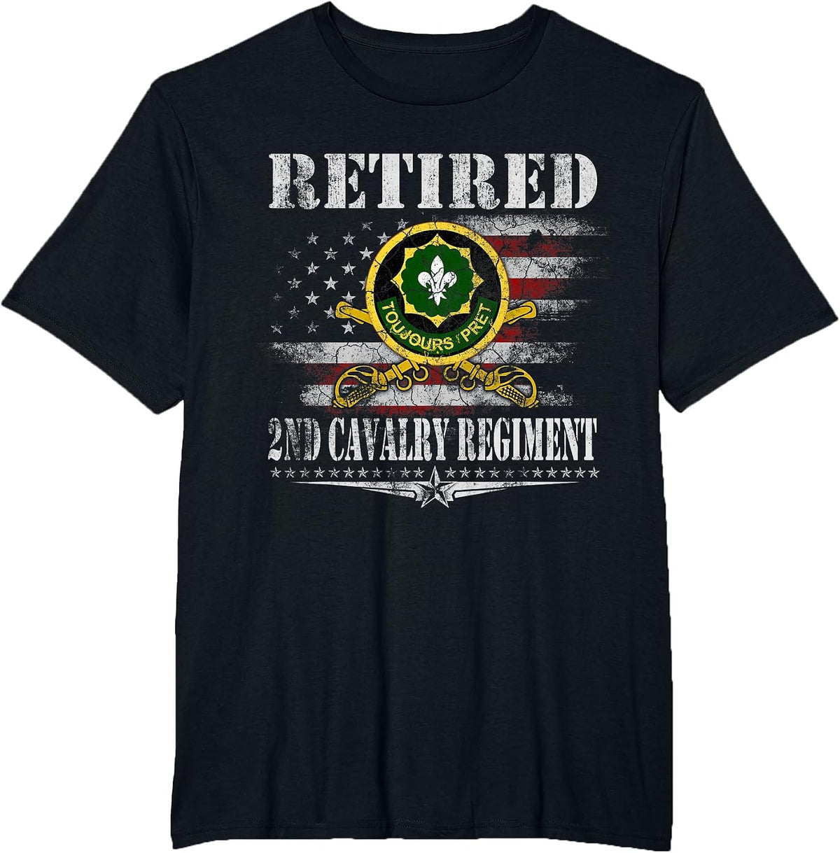 Retired 2nd Armored Cavalry Regiment Veteran Flag Patriotic T-Shirt - Black